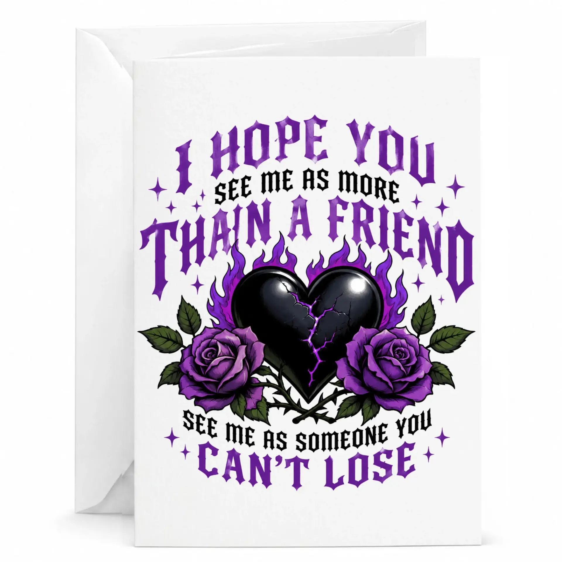 Funny Romantic Greeting Card Gothic Floral Heart Design Bold Typography Artistic for Loved Ones