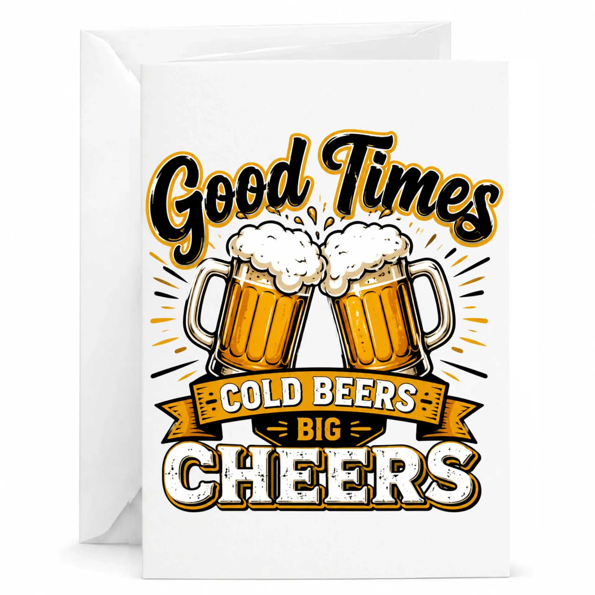 Funny Greeting Card Good Times Cold Beers Big Cheers Beer Mug Design Folded Note Card for Any Celebration