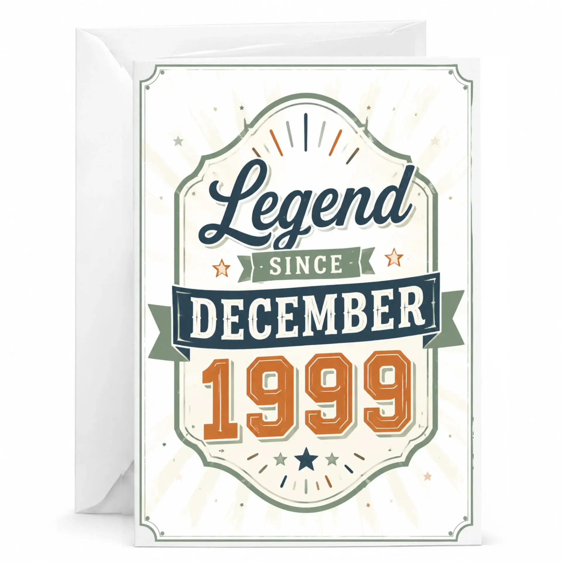 Greeting Card Legend Since December 1999 Vintage Style Birthday Celebration Stationery with Matching White Envelope
