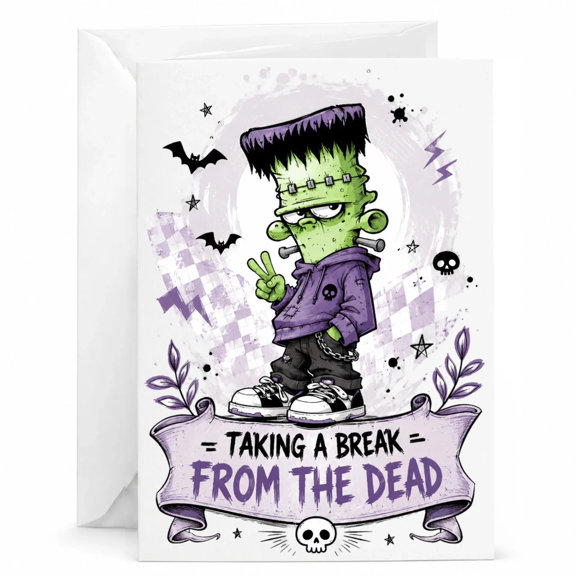 Funny Monster Greeting Card Taking a Break from Illustration
