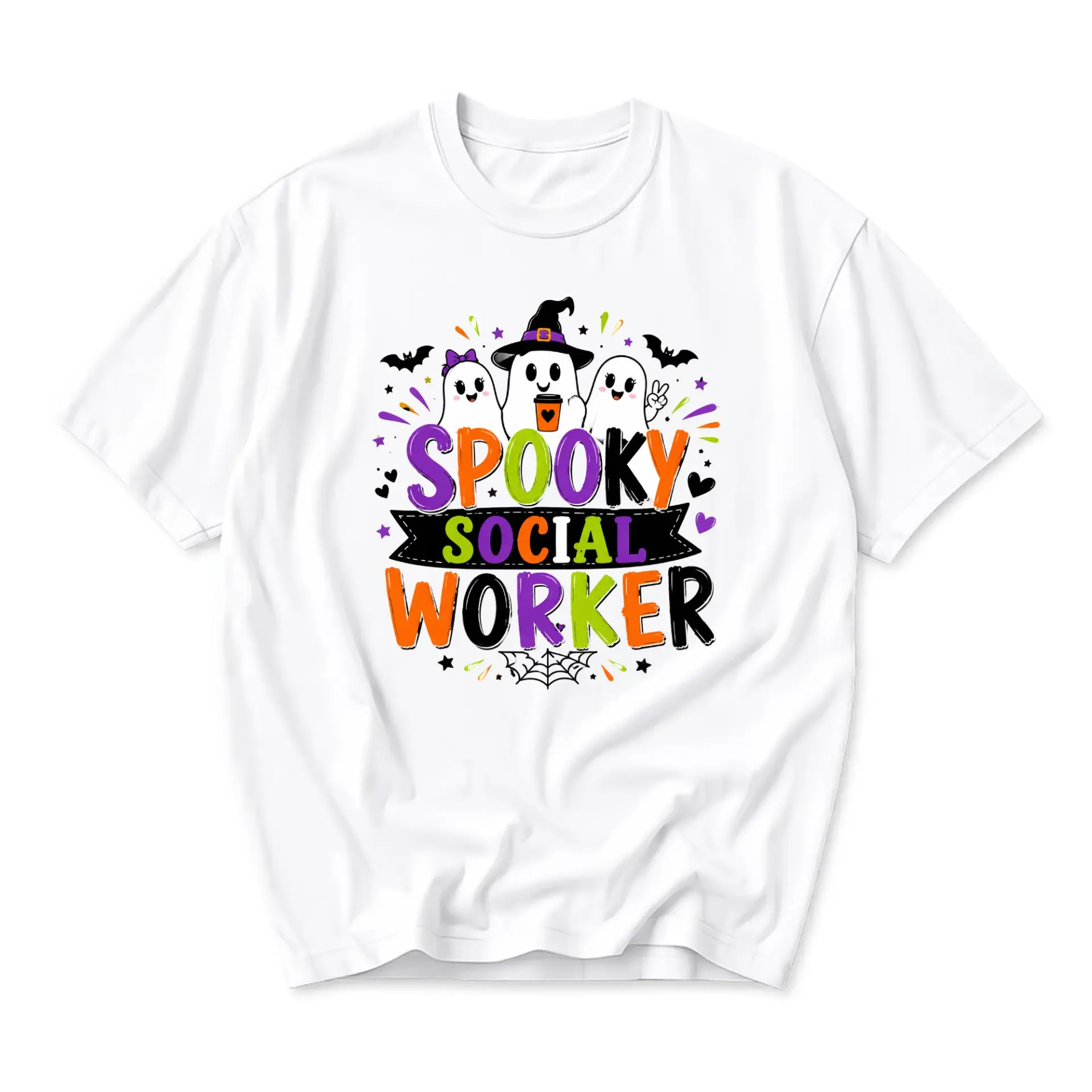Graphic Tee Spooky Social Worker Shirt Funny Halloween Costume Gift for Mental Health Professional Crew Neck Top