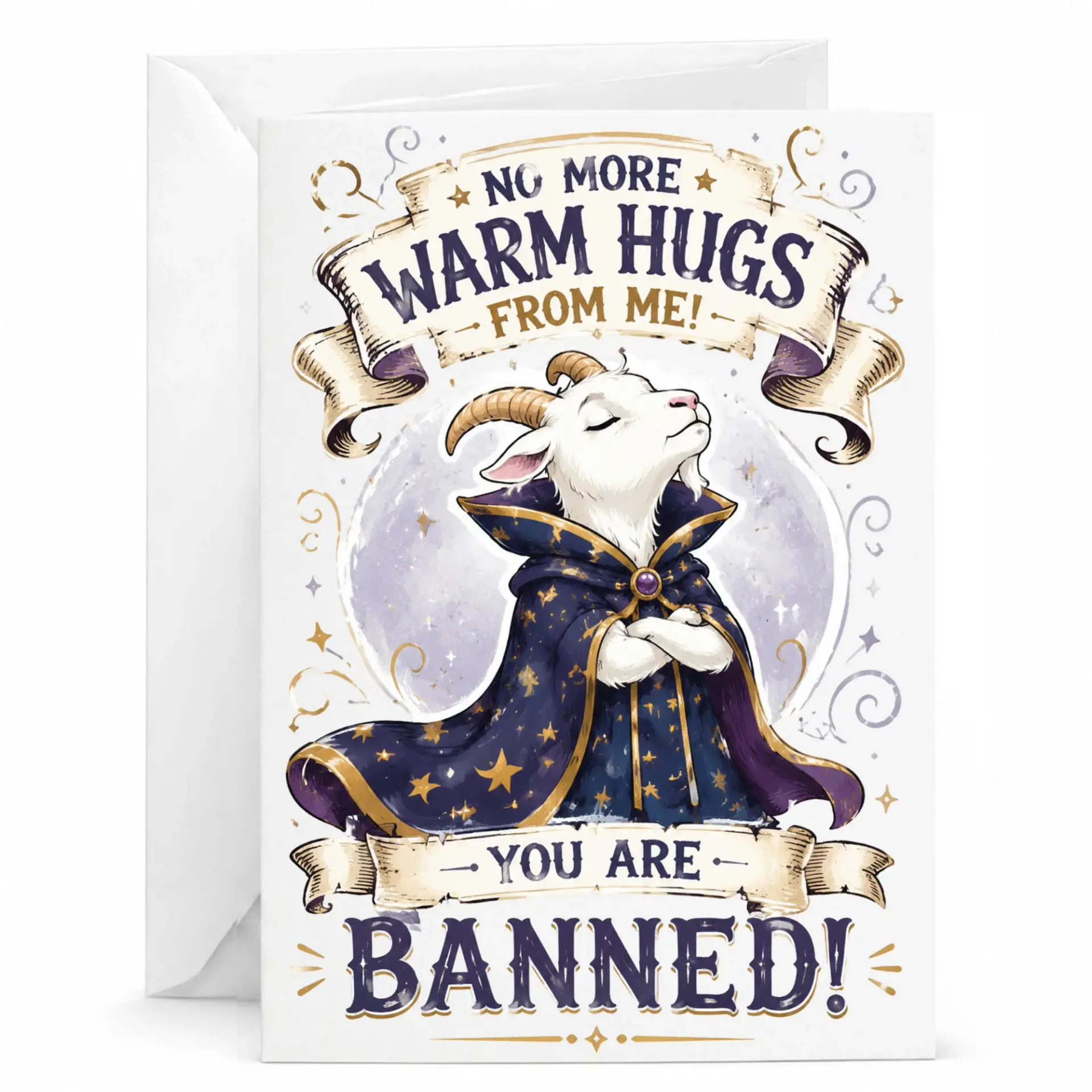 Funny Greeting Card Featuring Magical Goat Design Humorous for Friends and Family Blank Note