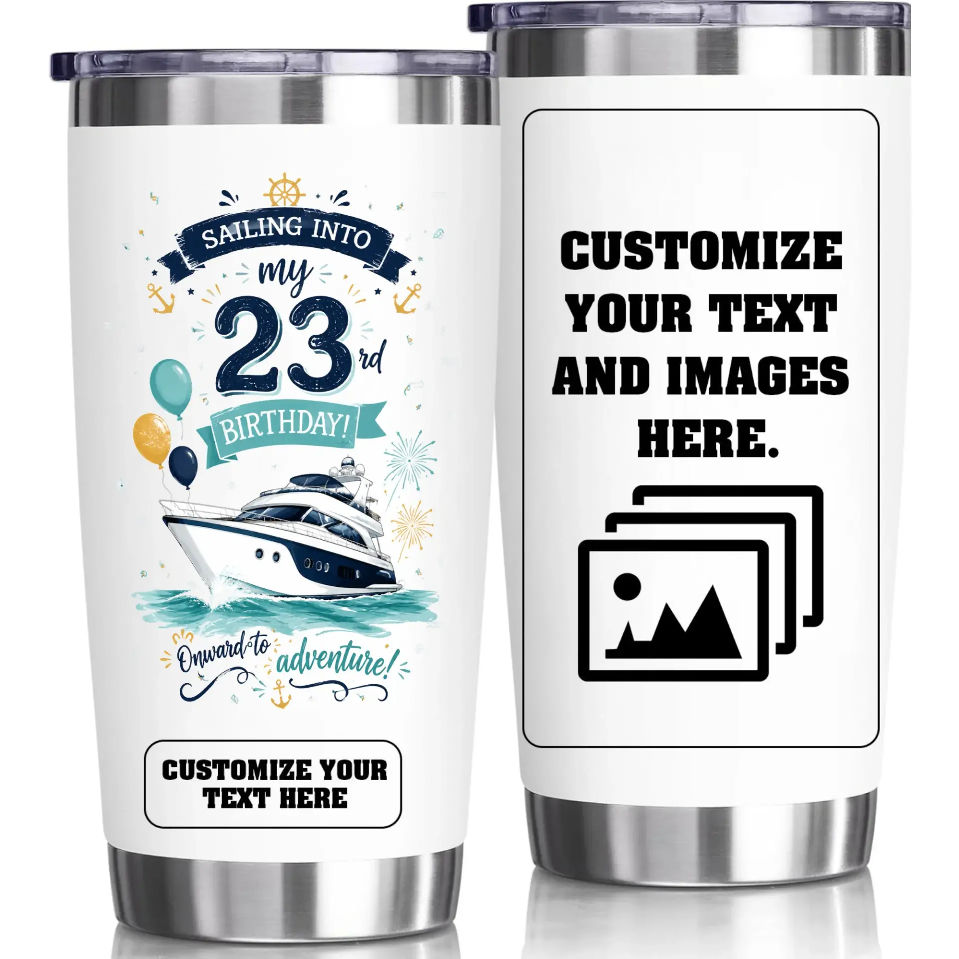 Stainless Steel Tumbler 20oz Sailing into My 23rd Birthday Travel Cup Personalized Birthday Gift Insulated Drinkware