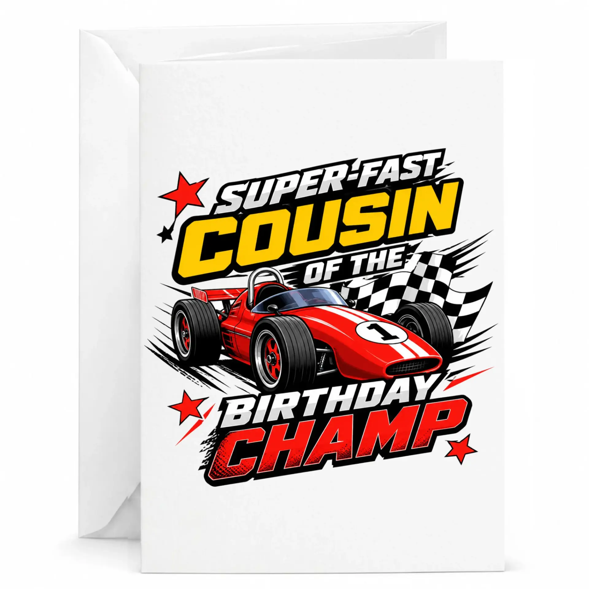 Birthday Card for Cousin Race Car Theme with Vintage Graphic
