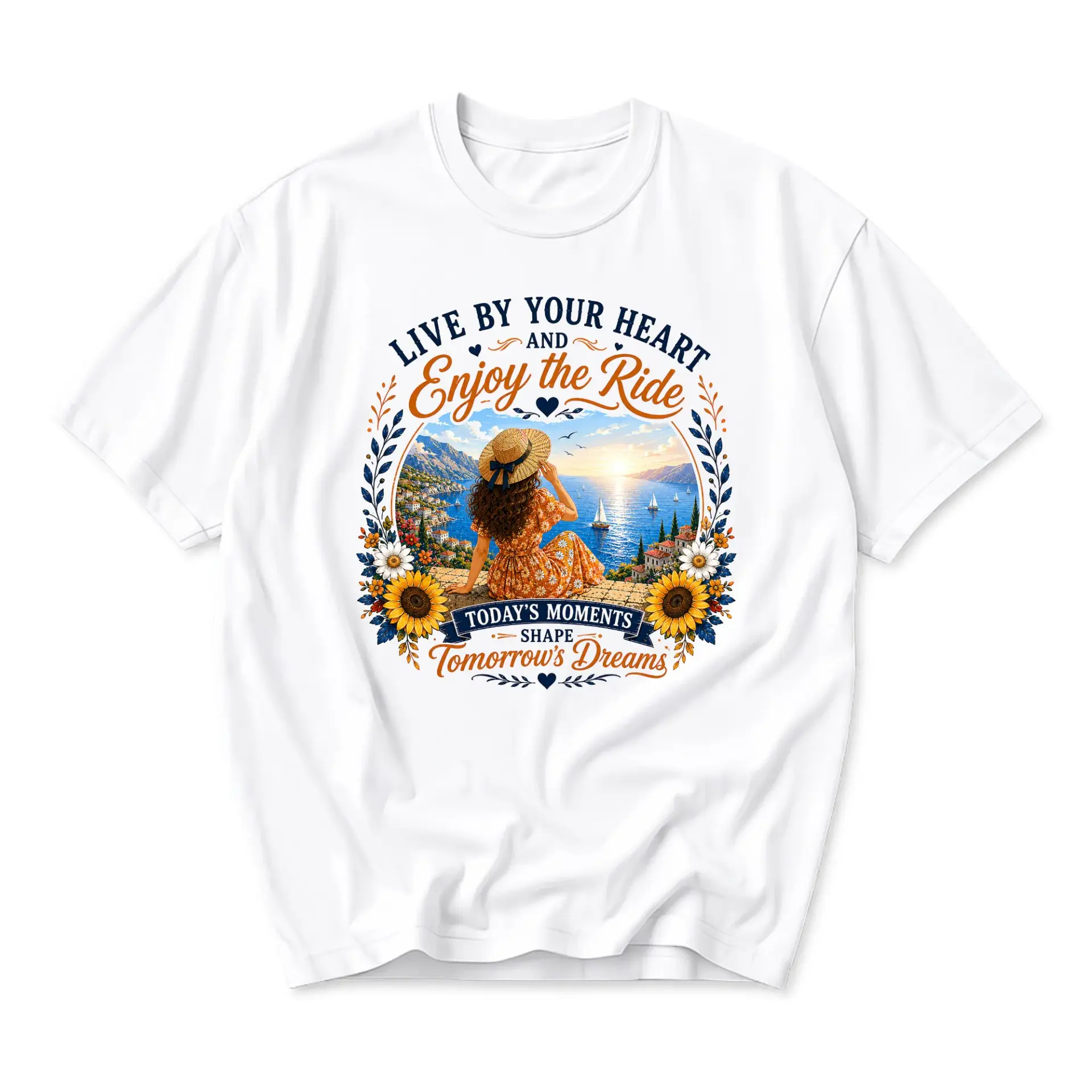Graphic Tee Live by Your Heart Enjoy the Ride Floral Coastal Scenery Unisex Cotton Blend Crew Neck Everyday Casual Shirt