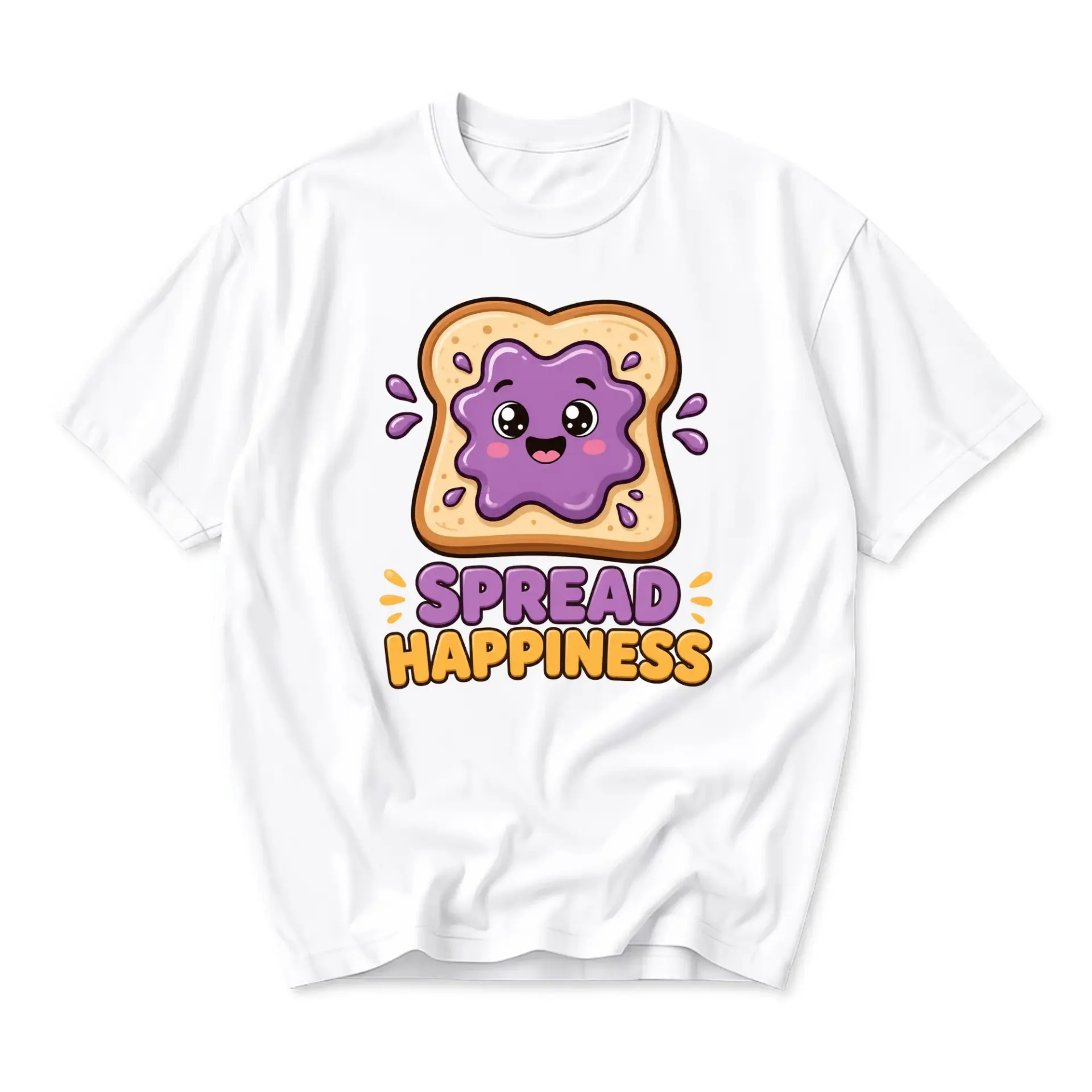 Graphic Tee Spread Happiness Toast Cartoon Art Unisex Crew Neck Casual Everyday Short Sleeve Cotton Blend Shirt