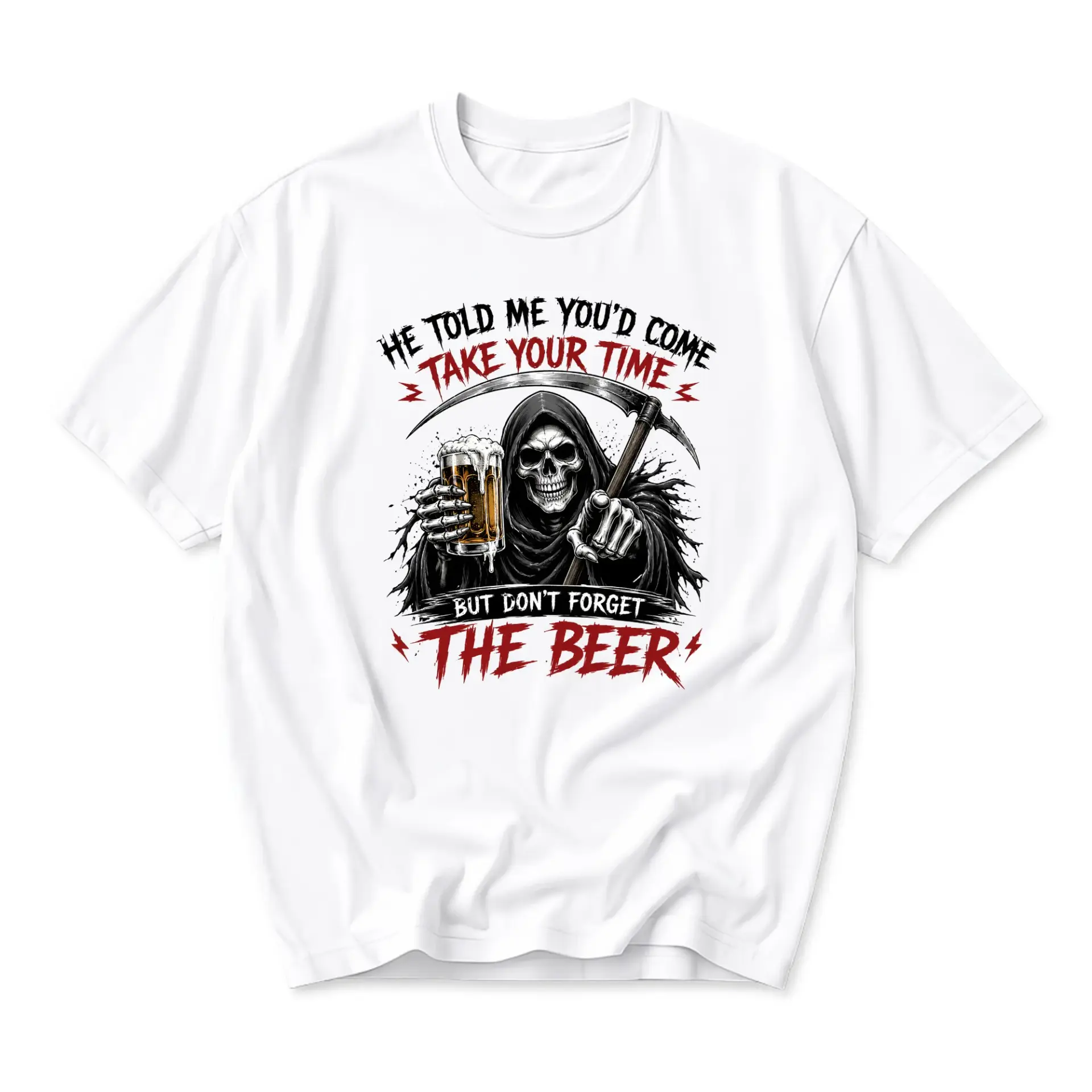 Funny Shirt Grim Reaper Beer Graphic Tee Casual Unisex Crew Neck Cotton Blend Soft Everyday Apparel for Beer Lovers