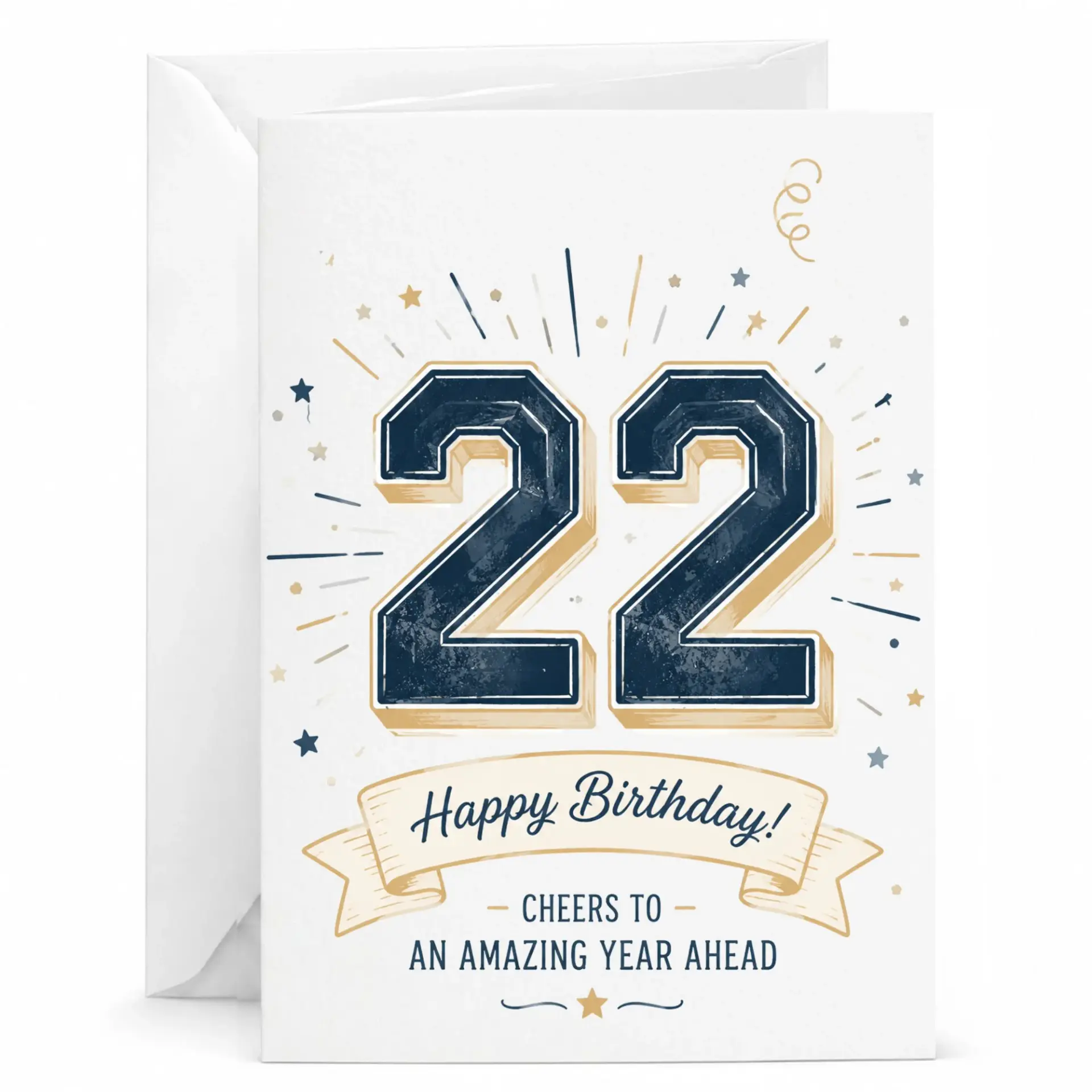 Birthday Card for 22nd Birthday Celebration Navy and Gold Number Design Elegant Greeting Card for Special Milestone