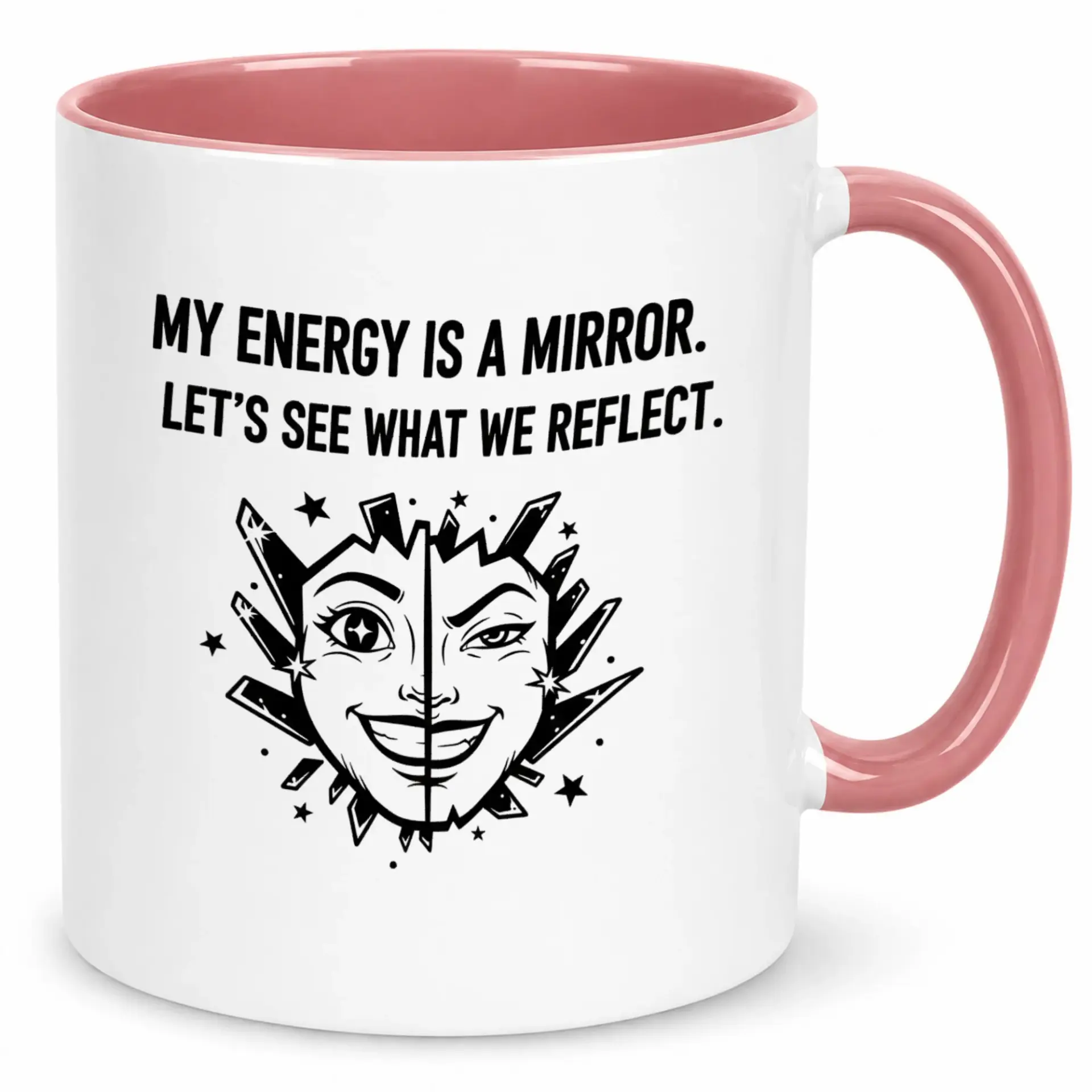 Ceramic Coffee Mug with Reflective Energy Mirror Design Inspirational Dual Art 11 Oz or 15 Oz Drinkware for Home and Office