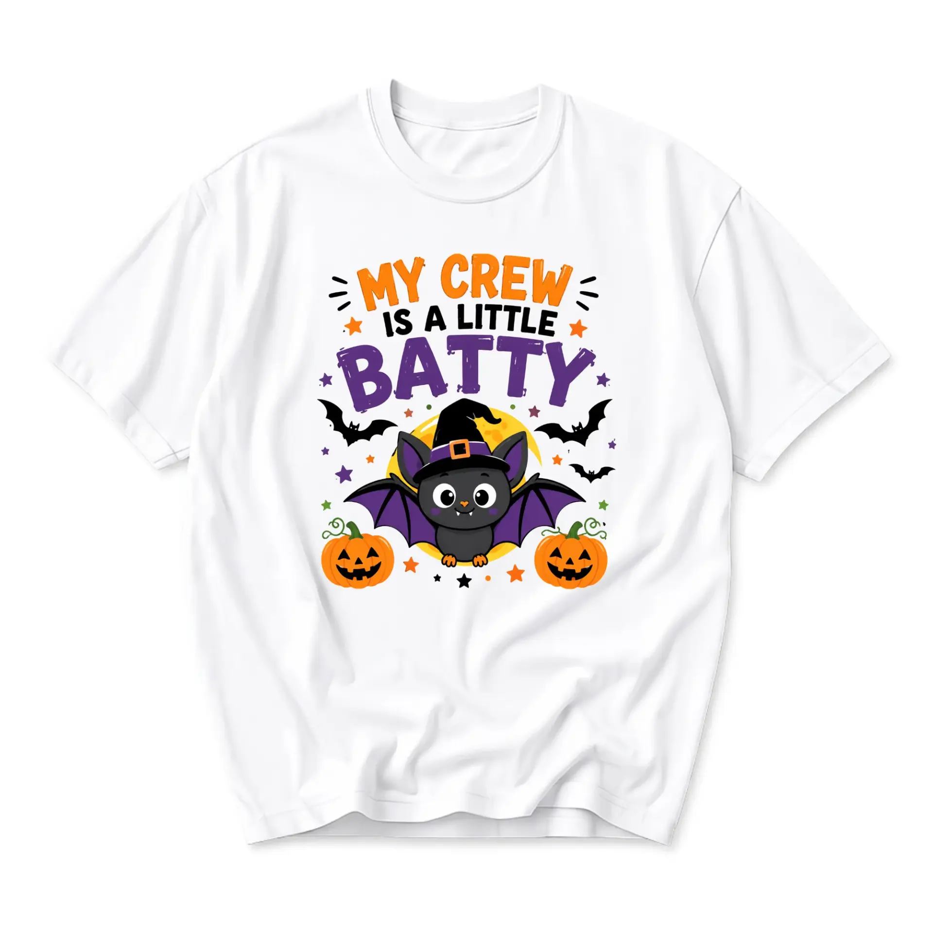 Funny Shirt Unisex Graphic Printed T-Shirt My Crew Is a Little Batty Halloween Seasonal Casual Apparel Short Sleeve