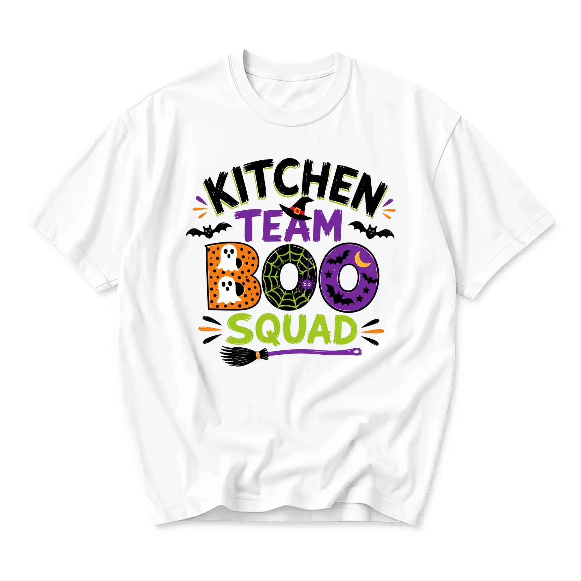 Funny Shirt Kitchen Team Boo Squad Halloween Graphic Tee Unisex Crew Neck Comfortable Cotton Blend Casual Holiday Top