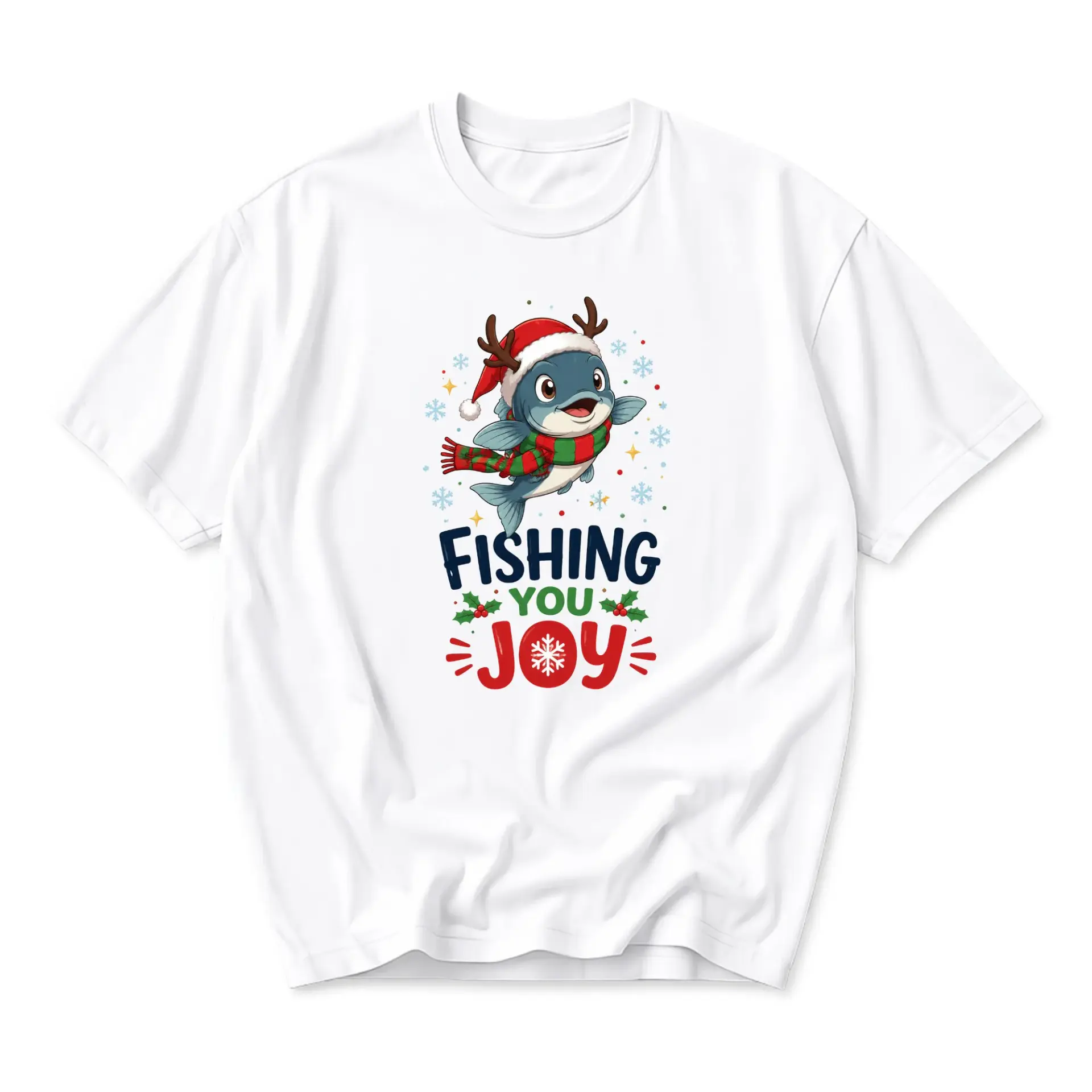 Funny Shirt Fishing You Joy Christmas Holiday Unisex Graphic Tee Crew Neck Casual Short Sleeve Cotton Blend Top
