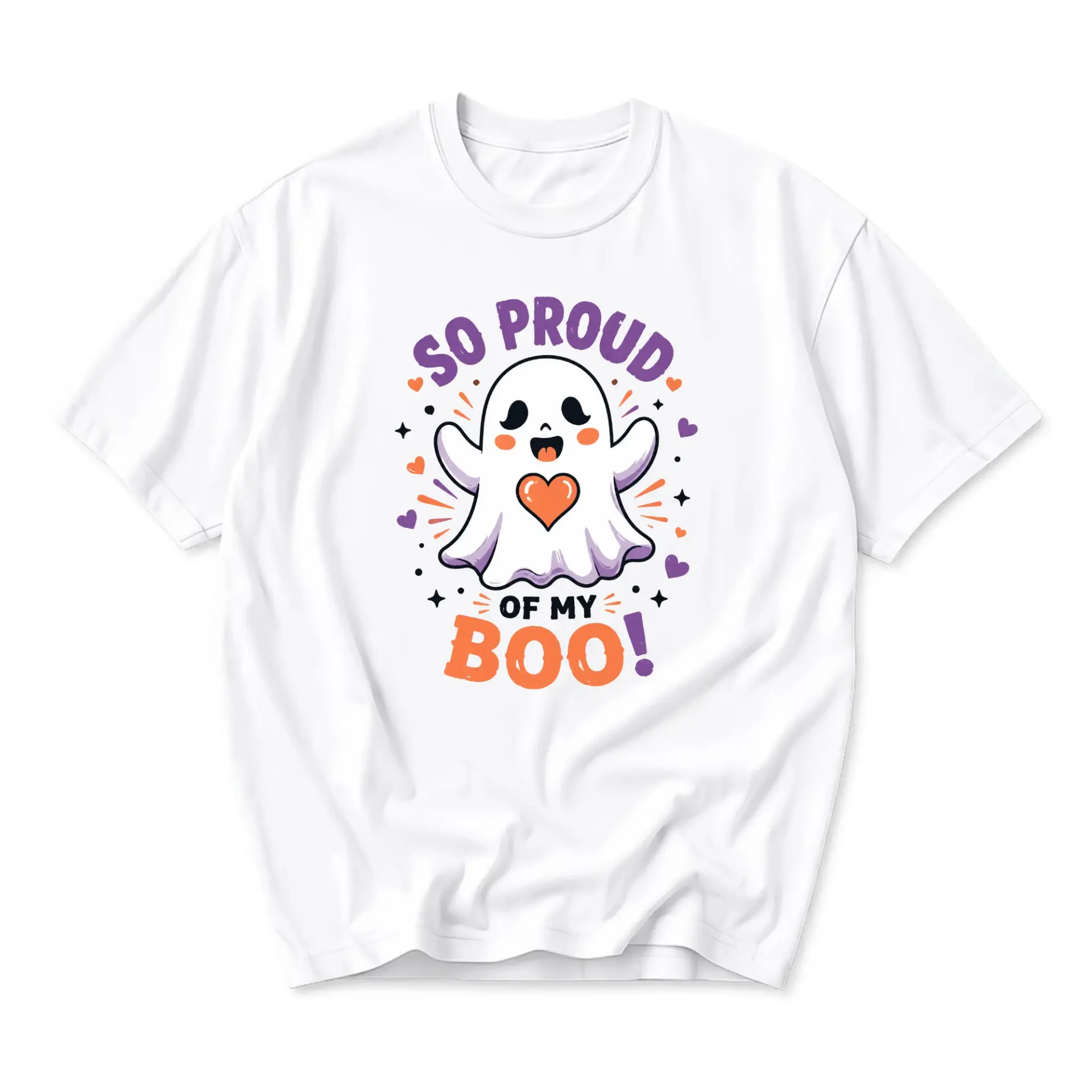 Funny Shirt so Proud of My Boo Graphic Tee Cute Ghost Illustration Unisex Crew Neck Casual Everyday Apparel White