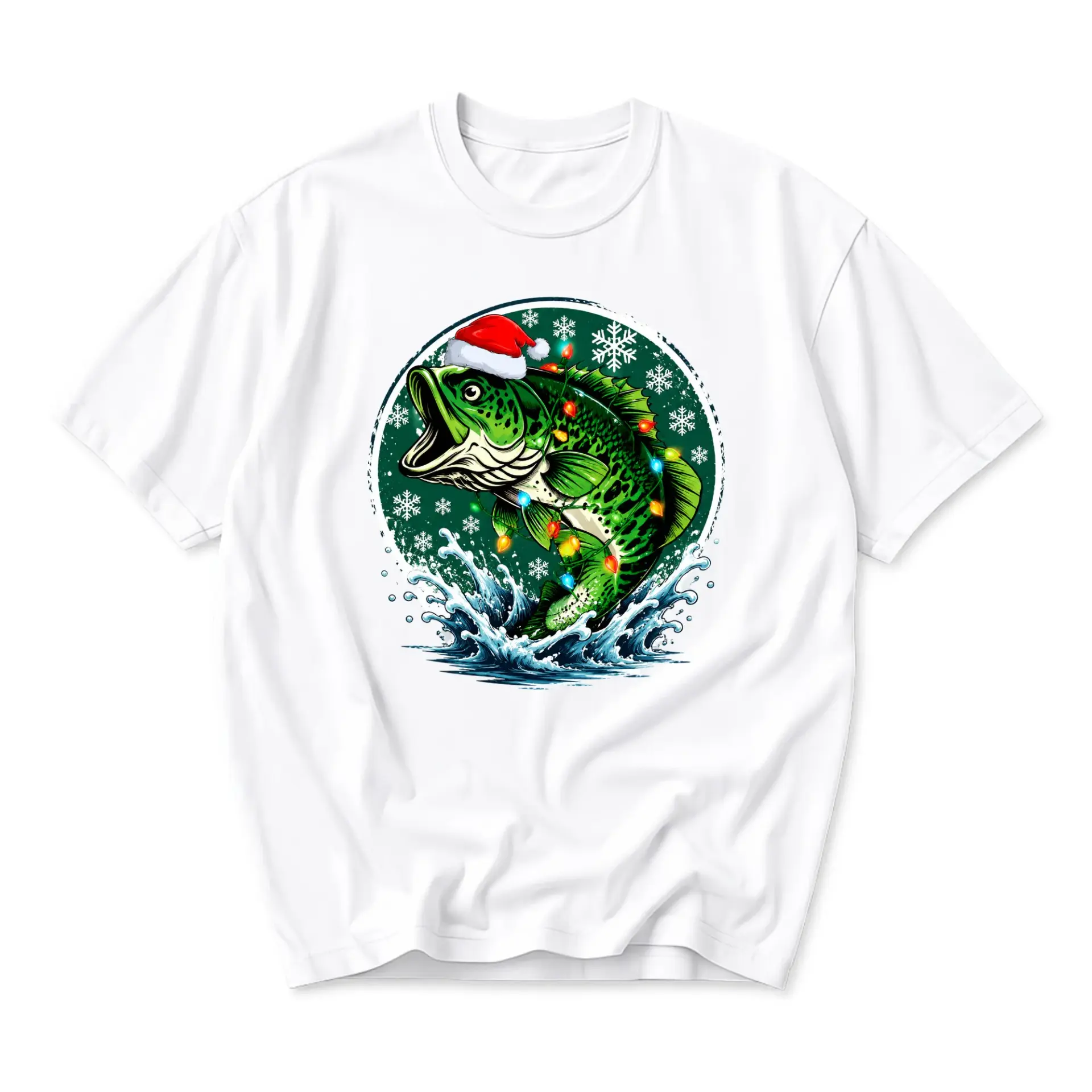 Graphic Tee Christmas Fishing Unisex T-Shirt Holiday Theme Casual Crew Neck
