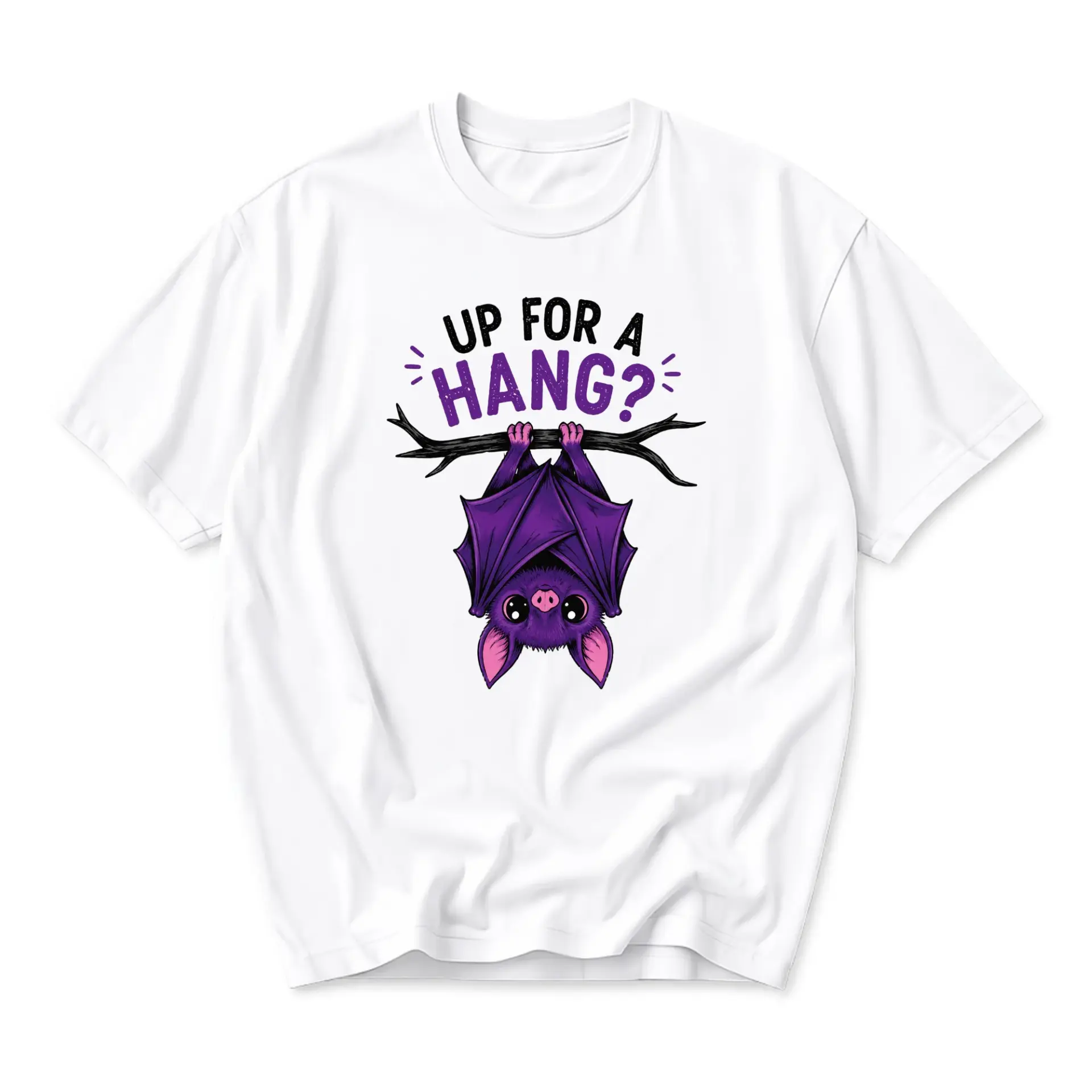 Graphic Tee up for a Hang Bat Shirt Funny Animal Lover Unisex Crew Neck Cotton Blend Casual Top for Everyday Wear