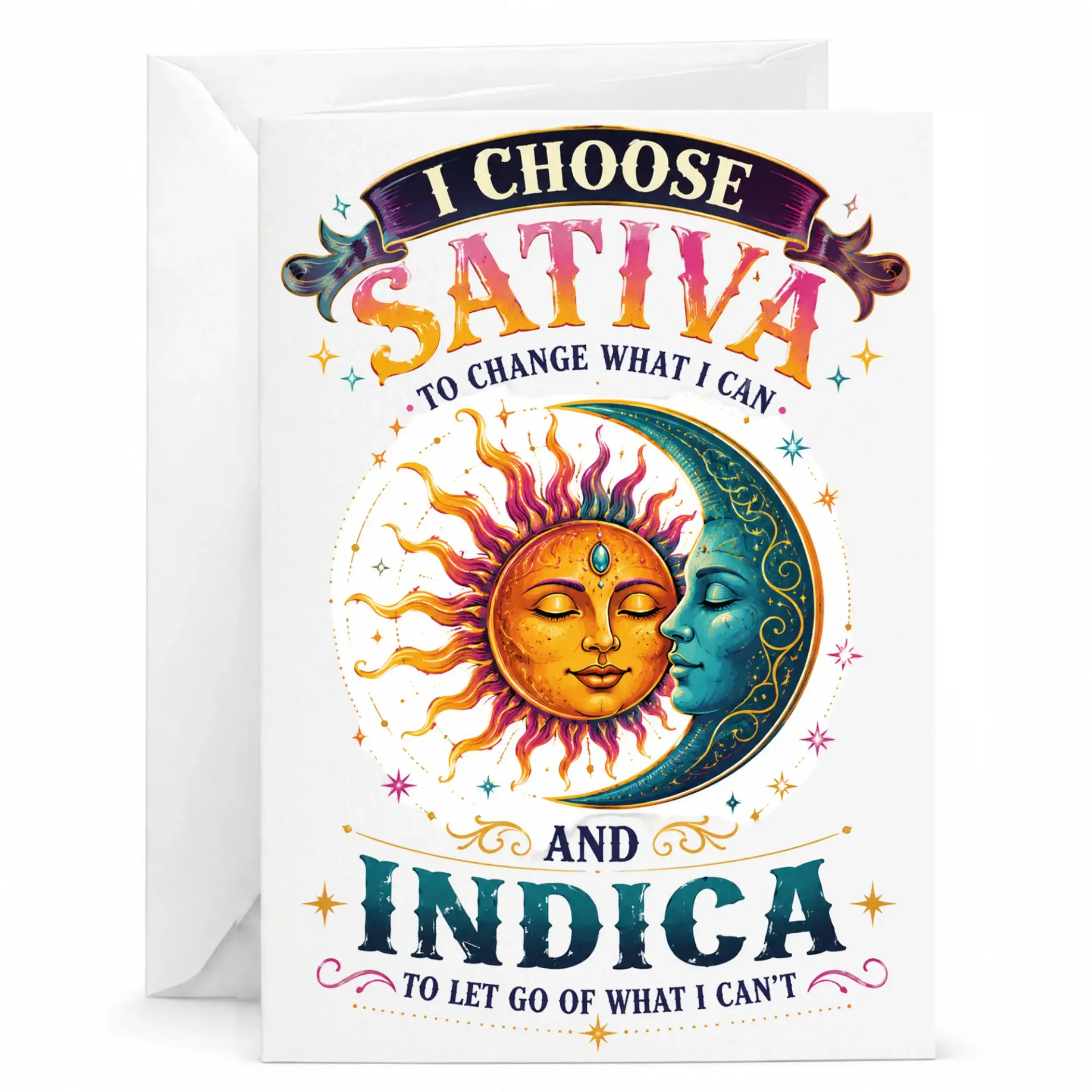 Funny Greeting Card Celestial Sun and Moon Illustration with Whimsical Typography for Friends Loved Ones