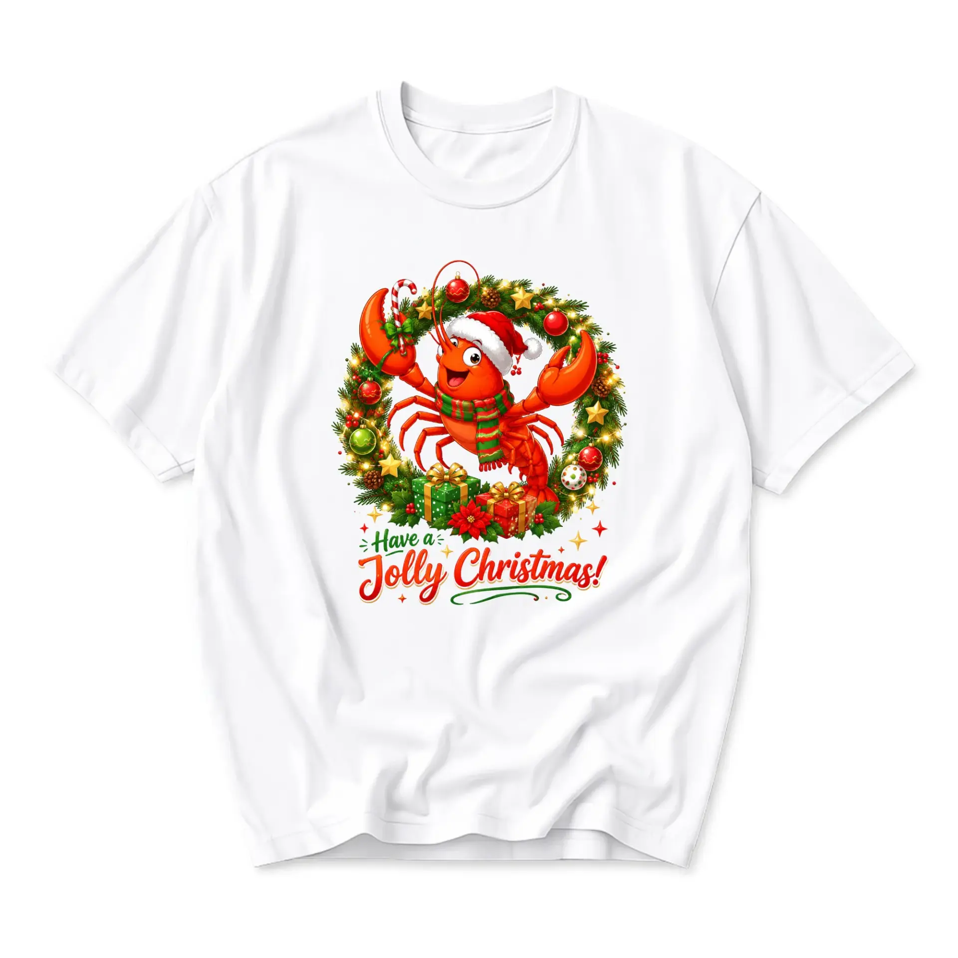 Funny Shirt Christmas Lobster Graphic Tee Holiday Seasonal Casual Apparel