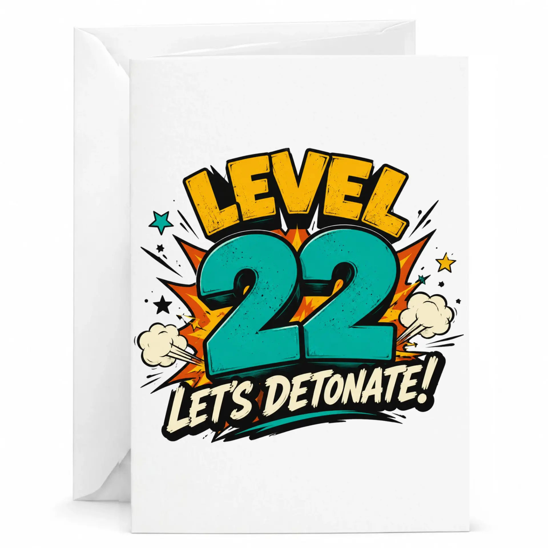 Birthday Card Level 22 Let's Detonate Funny Gaming Themed Greeting Card for Milestone Celebration with Envelope