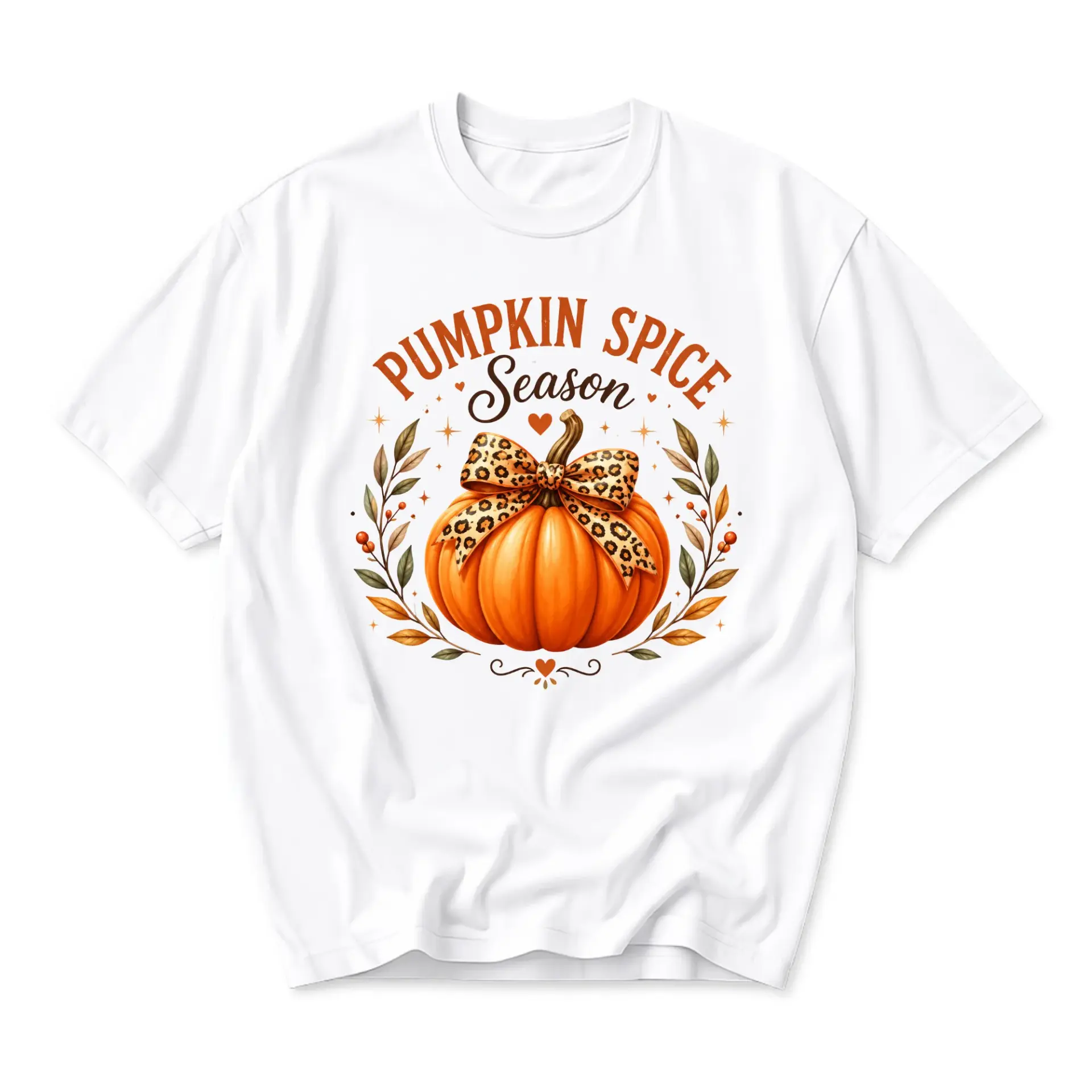 Graphic Tee Pumpkin Spice Season Leopard Bow Fall Autumn Unisex Crew Neck Casual Shirt Comfortable Everyday Apparel