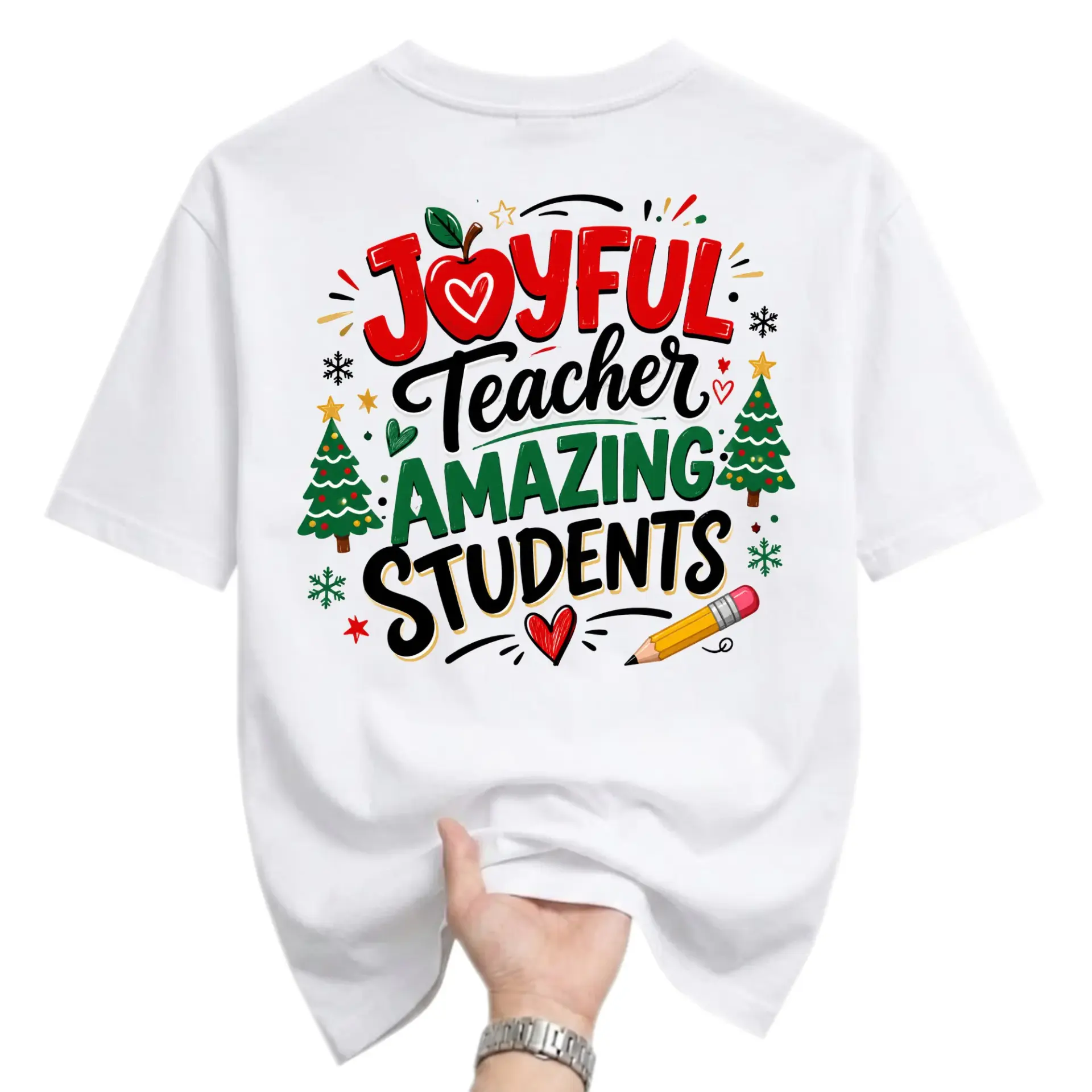 T-shirt Joyful Teacher Amazing Students Holiday Graphic Tee Unisex Short Sleeve Casual Everyday Crew Neck Shirt