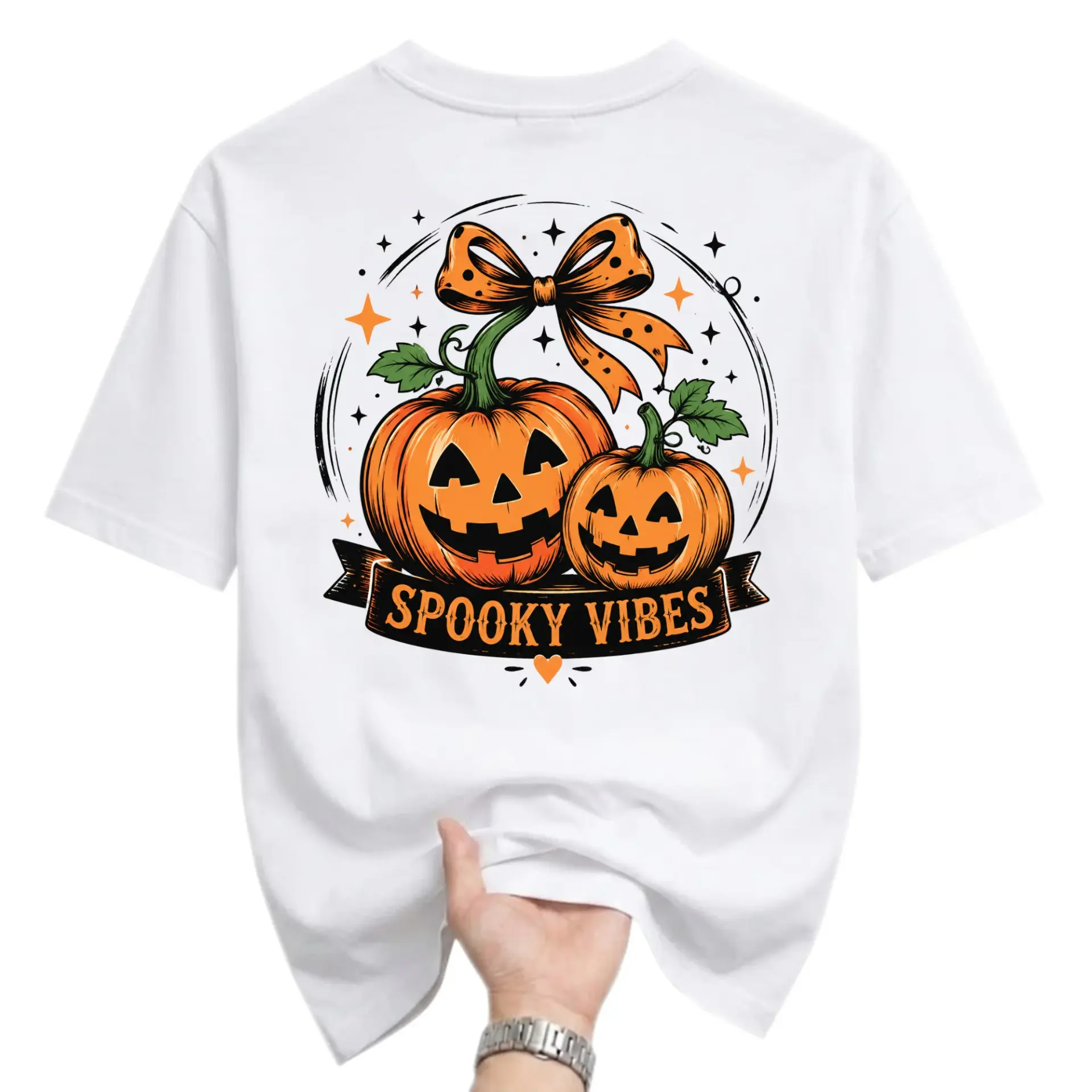 Graphic Tee Spooky Vibes Halloween Pumpkin Shirt Unisex Crew Neck Short Sleeve Casual Autumn Holiday Apparel