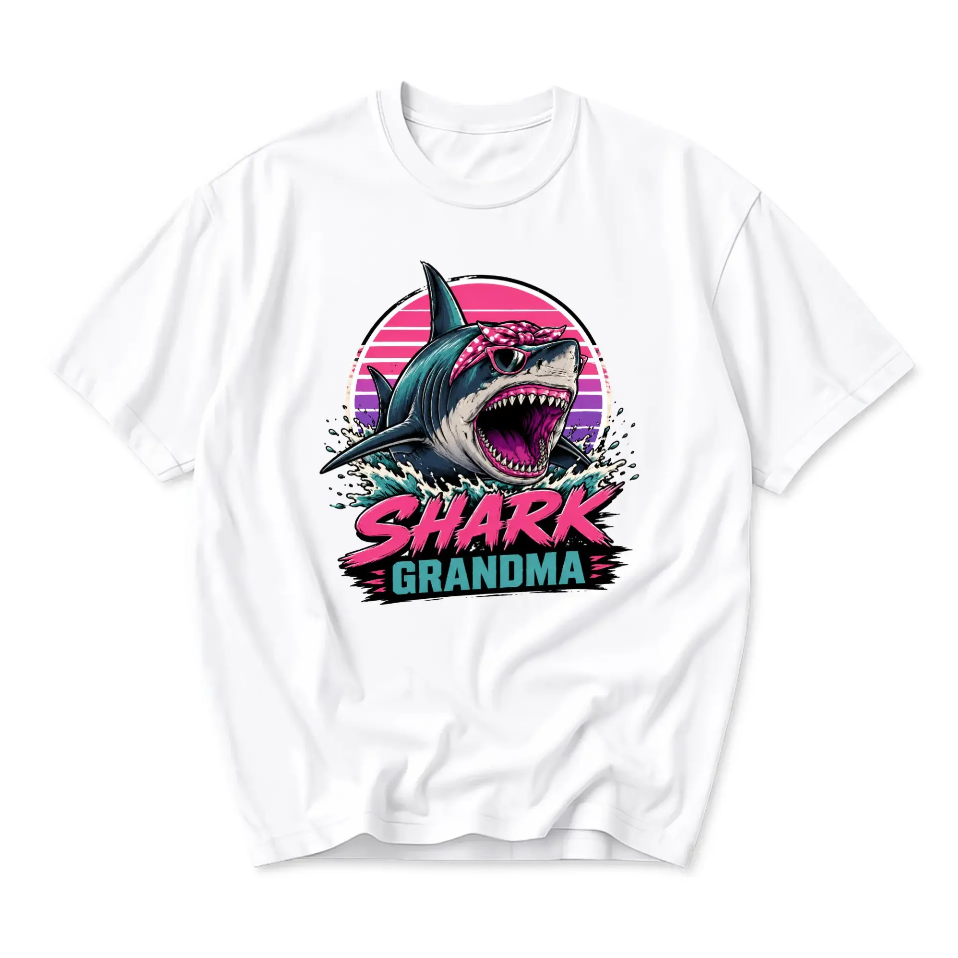 Graphic Tee Shark Grandma Retro Aesthetic Unisex Cotton Crew Neck Casual