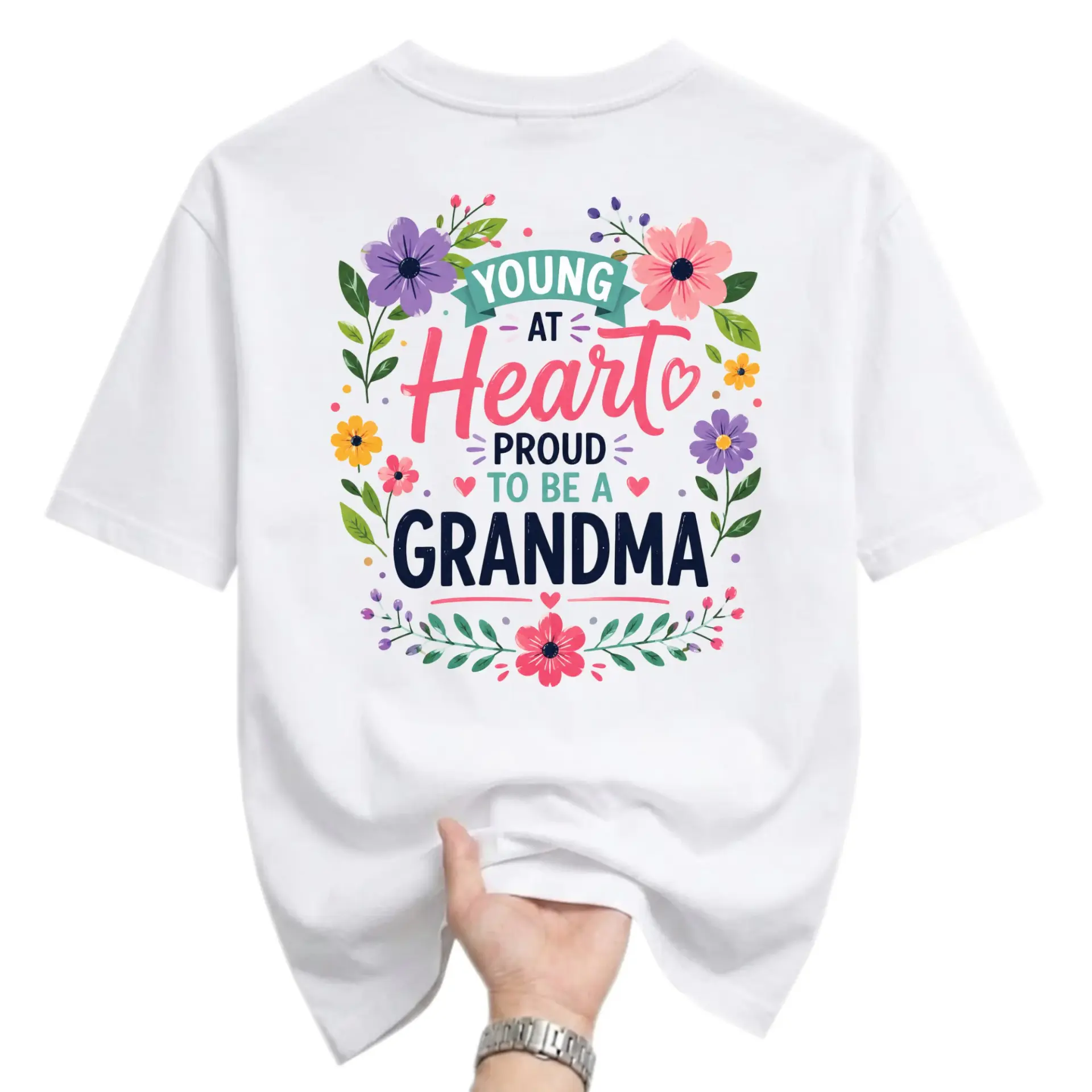 Graphic Tee Proud to Be a Grandma Shirt Floral Illustration Casual Unisex Short Sleeve Crew Neck
