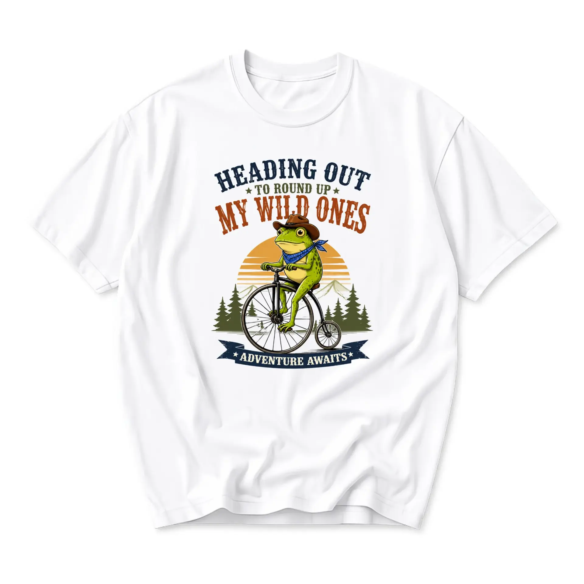 Funny Shirt Frog Cowboy Riding Farthing Bicycle Graphic Tee Casual Unisex