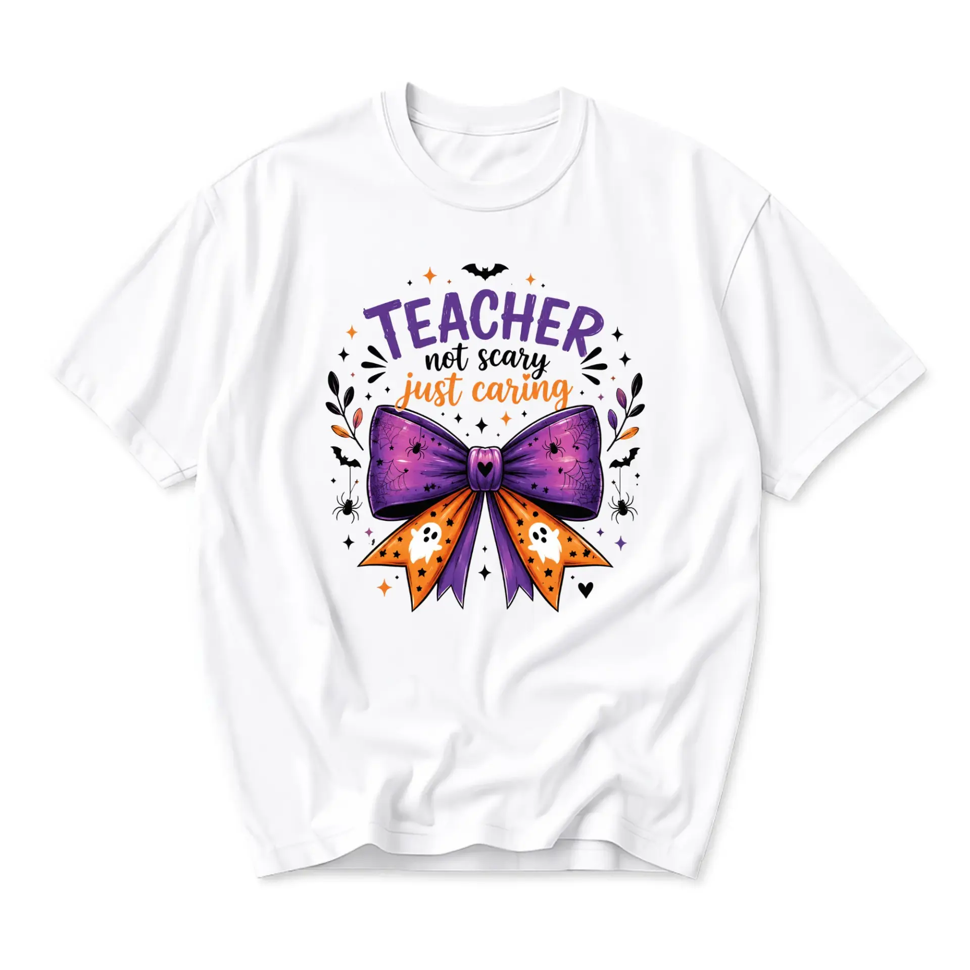 Graphic Tee Teacher Not Scary Just Caring Halloween Inspired Apparel Unisex Crew Neck Short Sleeve Cotton Blend Shirt