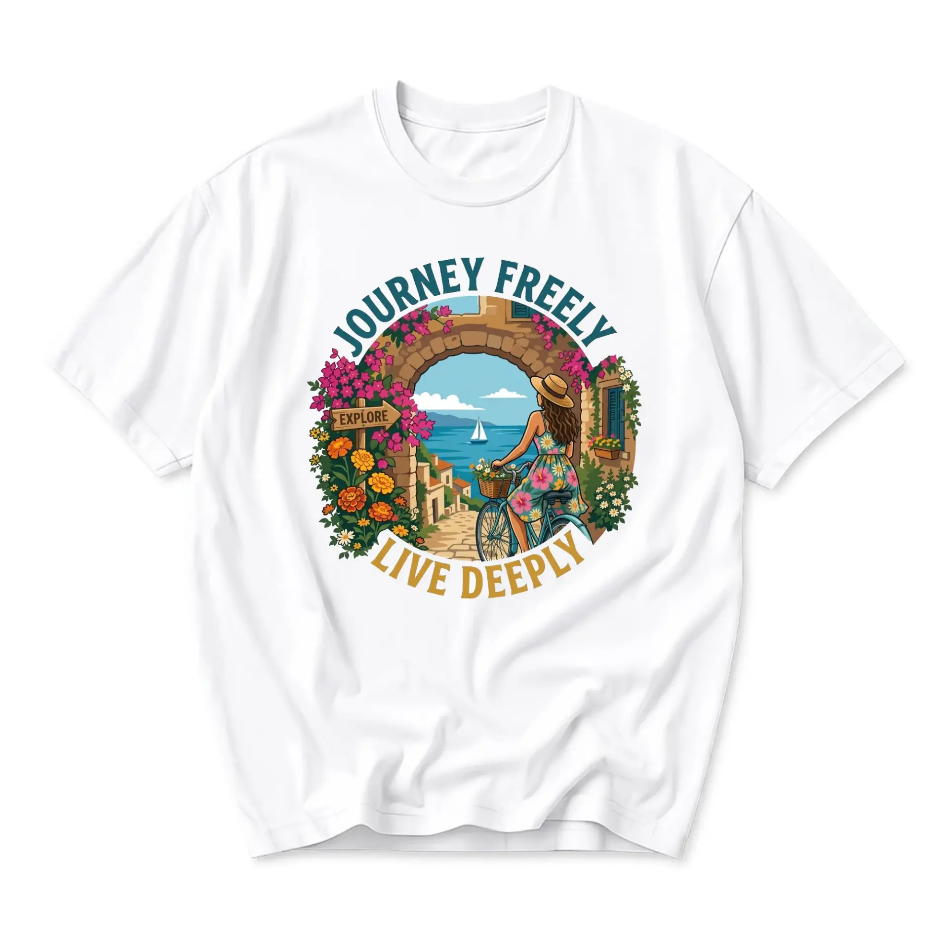 Graphic Tee Journey Freely Live Deeply Travel Wanderlust Nature Print Unisex Crew Neck Casual Short Sleeve T-Shirt