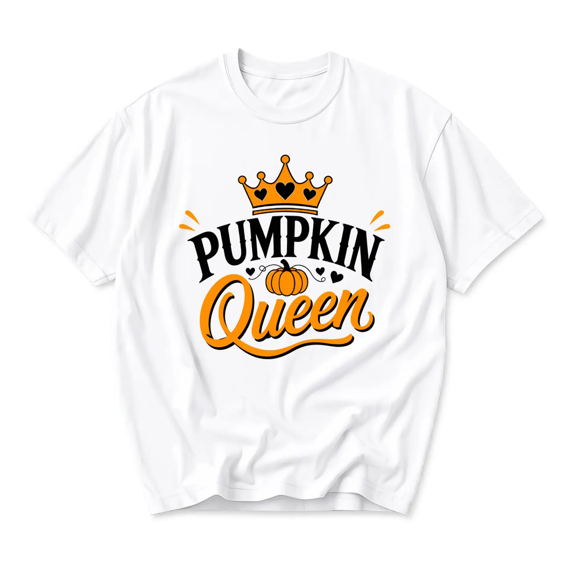 Funny Shirt Pumpkin Queen Graphic Tee Unisex Casual Fall Holiday Crew Neck Top Comfortable Everyday Apparel White