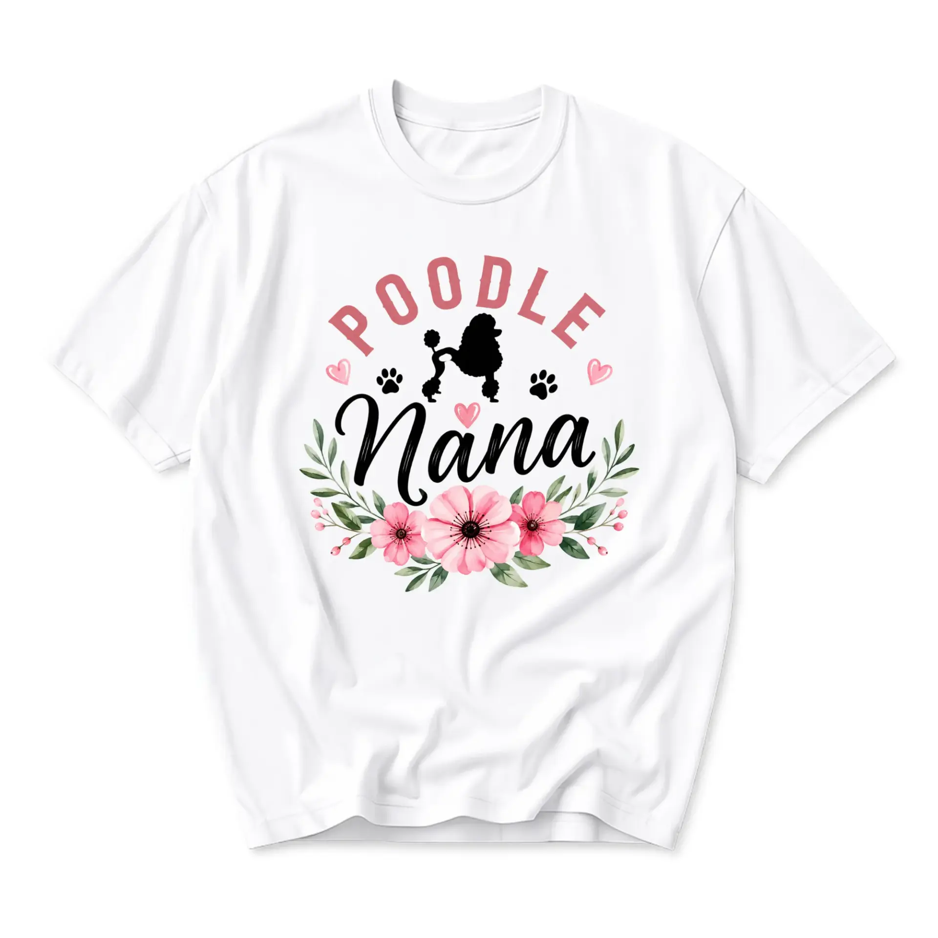 Graphic Tee Poodle Nana Floral Design Unisex Crew Neck Short Sleeve Casual Cotton Blend T-Shirt for Dog Lovers