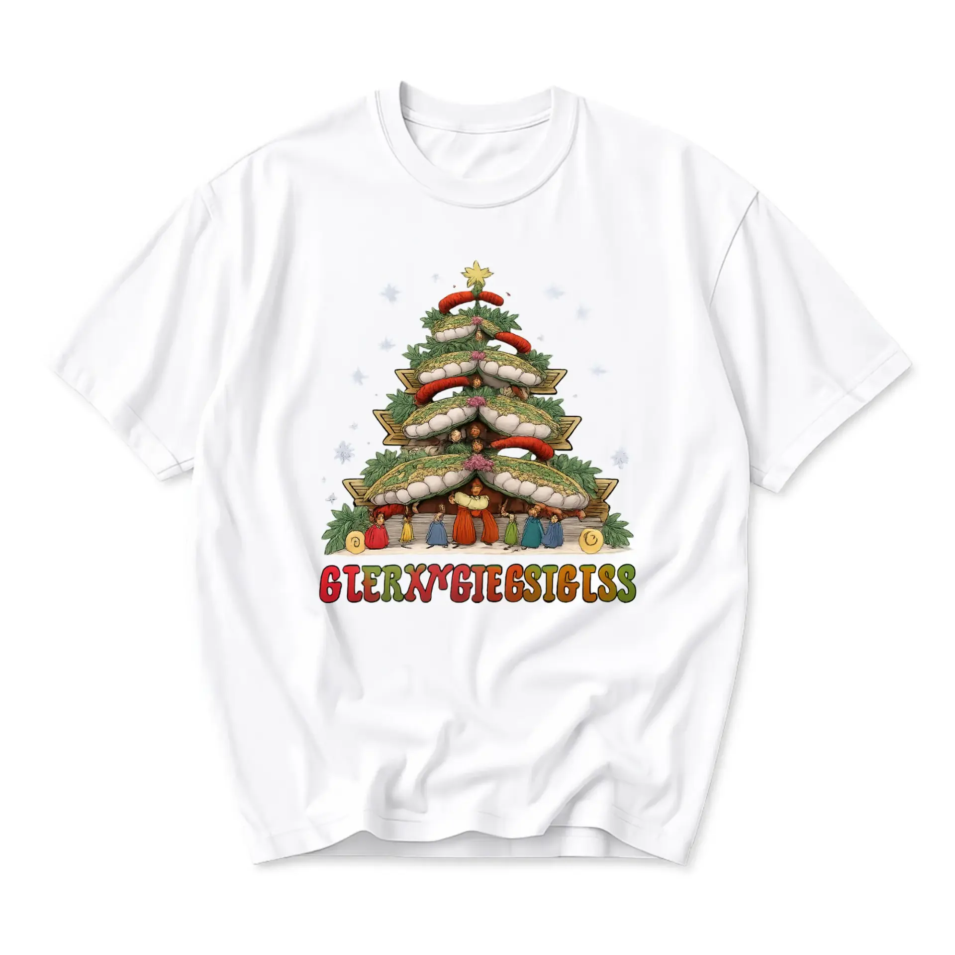 Funny Shirt Holiday Food Graphic Tee Whimsical Hot Dog Christmas Tree