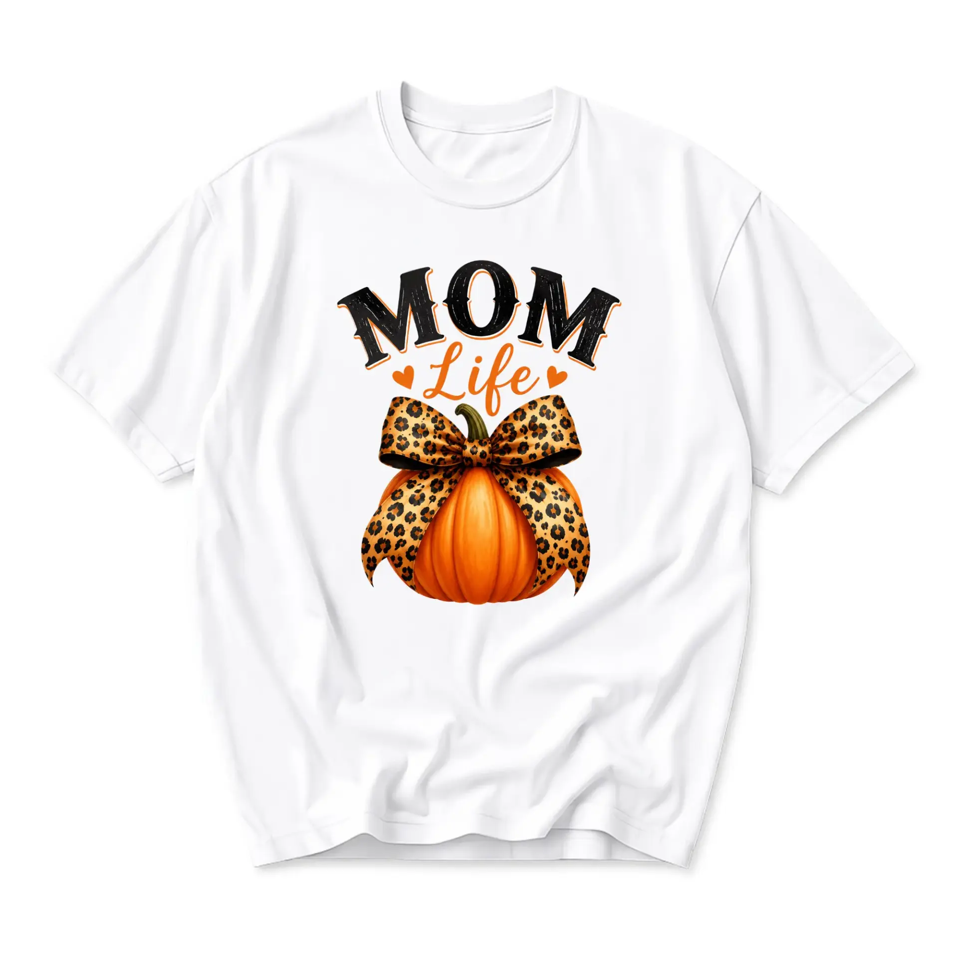 Funny Shirt Mom Life Pumpkin Leopard Print Bow Graphic Tee Casual Unisex Crew Neck Short Sleeve Cotton Apparel
