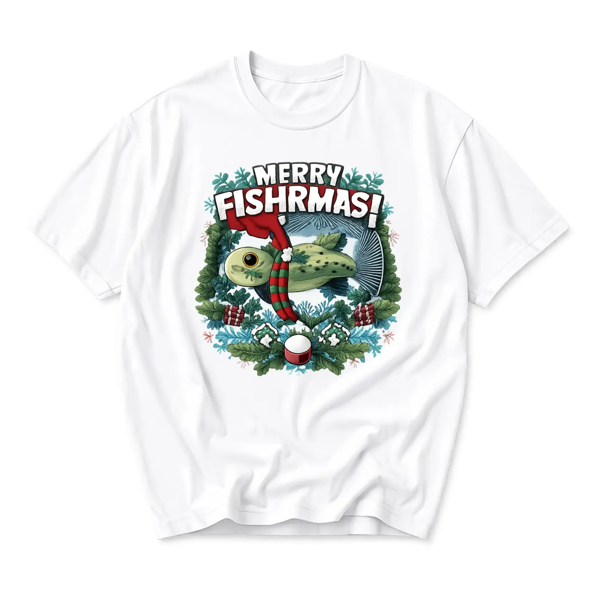 Funny Shirt Merry Fishrmas Graphic Tee Fishing Holiday Theme Unisex Crew Neck Casual Cotton Blend Short Sleeve Top