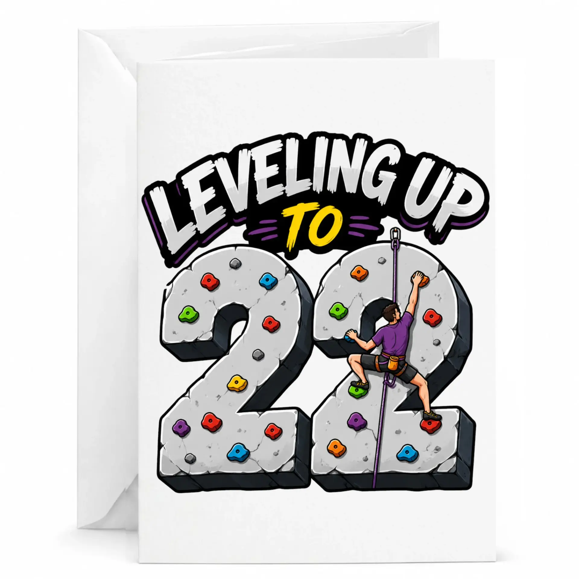 Birthday Card Leveling up to 22 Rock Climbing Enthusiast Greeting Card for Twenty Second Birthday Milestone Celebration