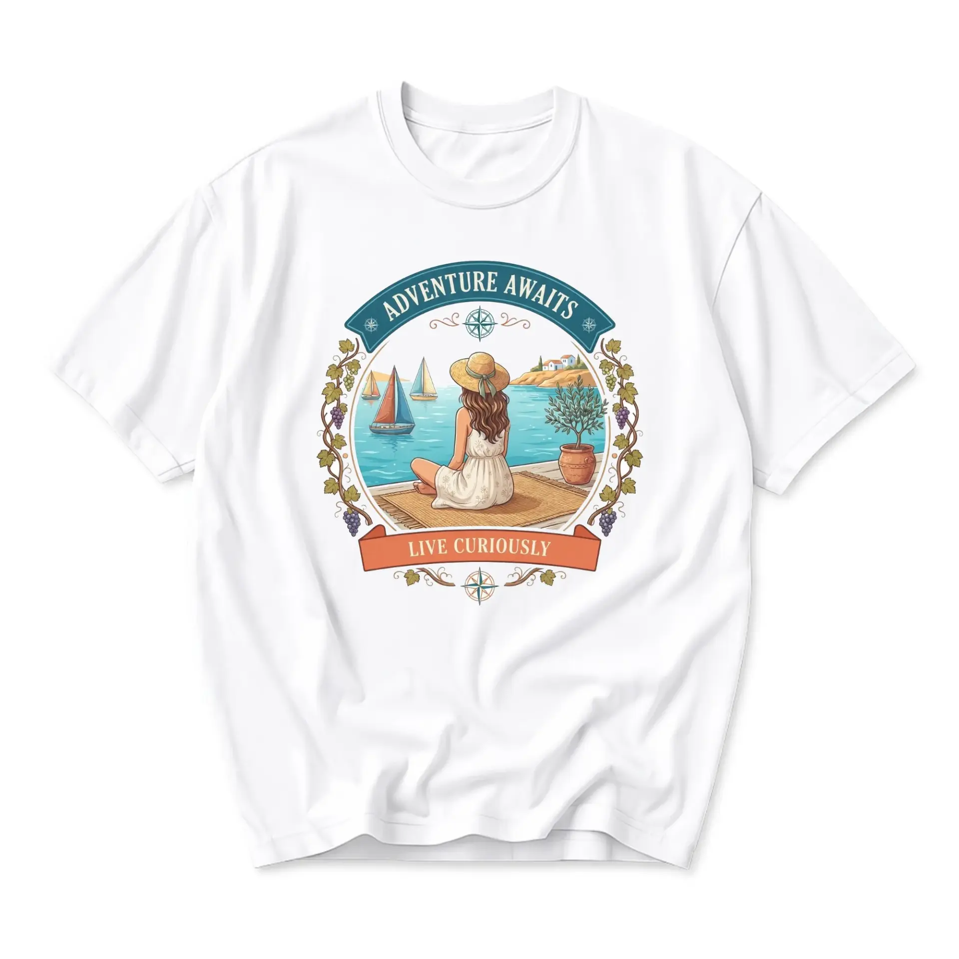 Graphic Tee Adventure Awaits Live Curiously Nature Scene Unisex Crew Neck Casual Cotton Blend Summer Beach Travel Top