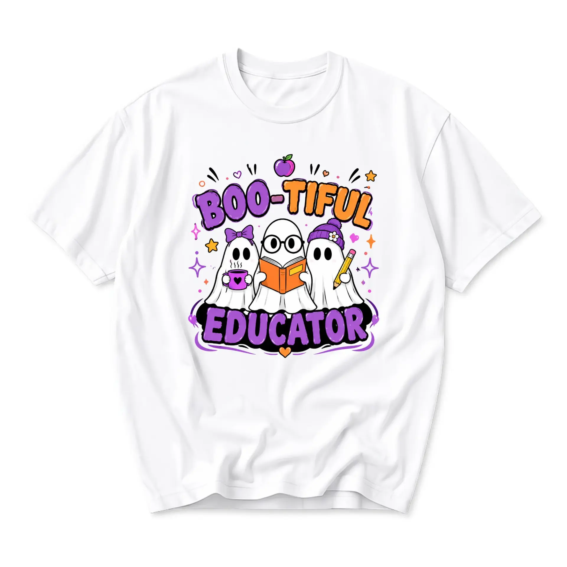 Funny Shirt Boo-Tiful Educator Graphic Tee Unisex Cotton Crew Neck Casual Top for Everyday Wear and Gift Giving