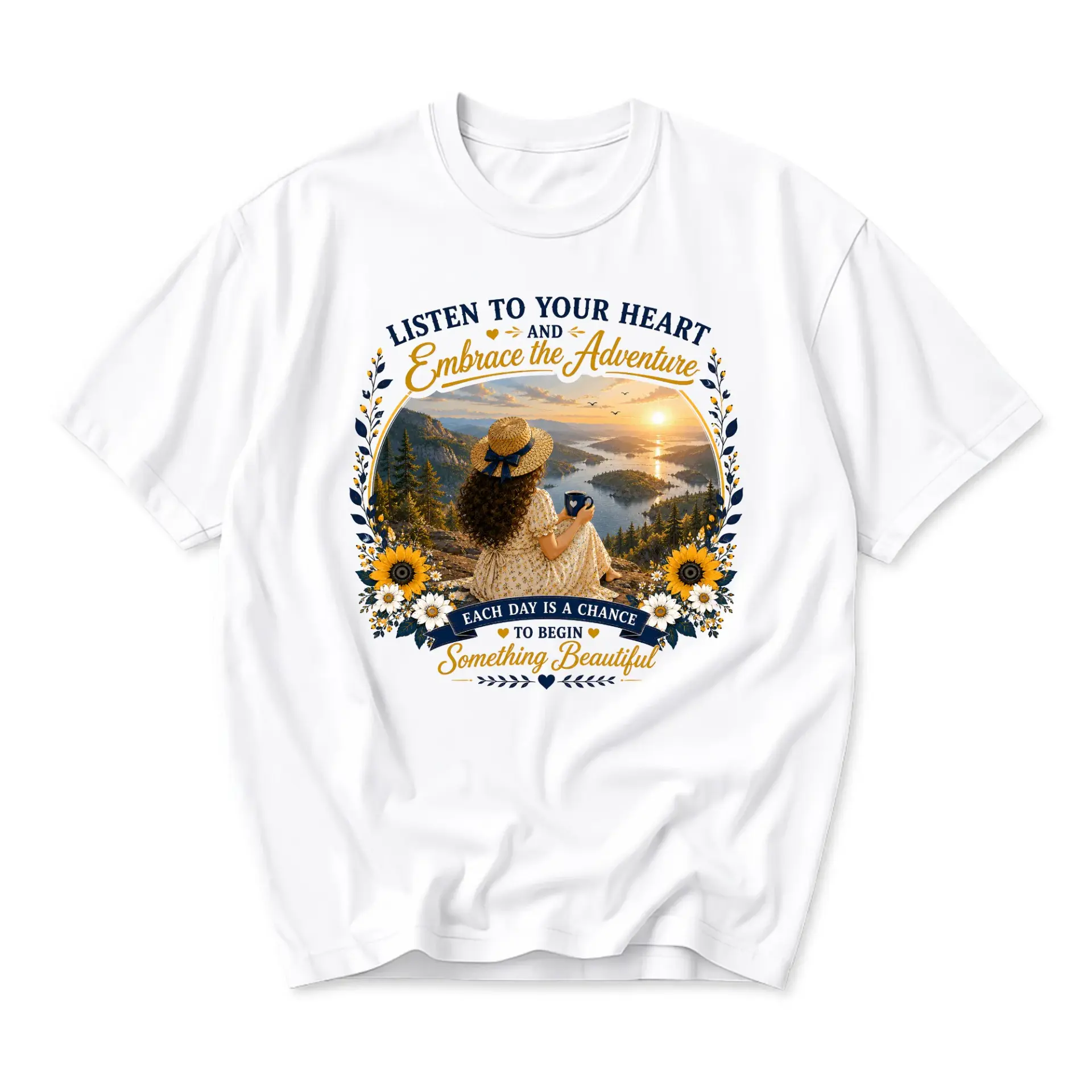 Graphic Tee Listen to Your Heart Embrace the Adventure Inspirational Nature Scenic Art Unisex Casual Crew Neck T-Shirt