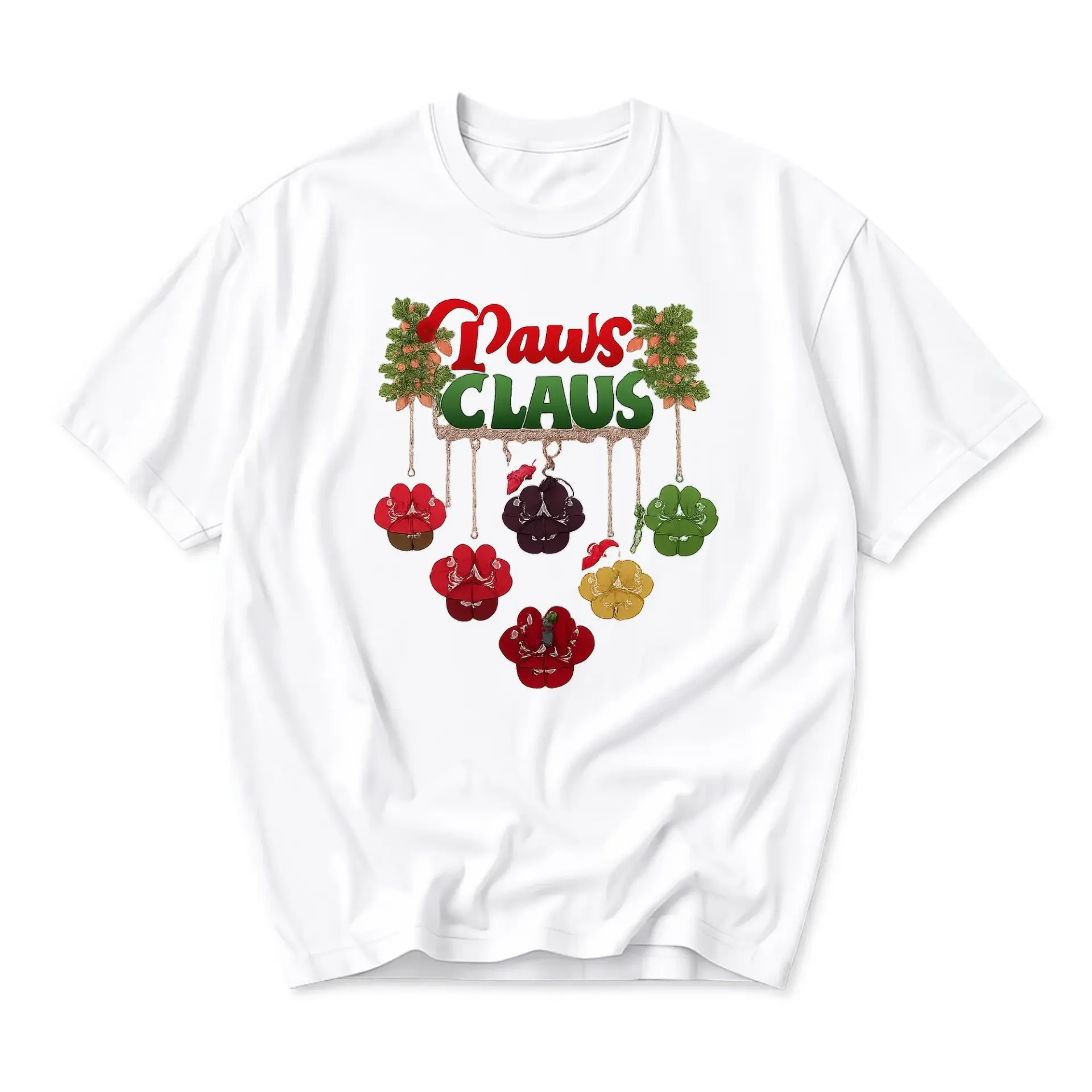 Funny Shirt Paws Claus Holiday Graphic Tee Seasonal Lover Crew Neck Unisex