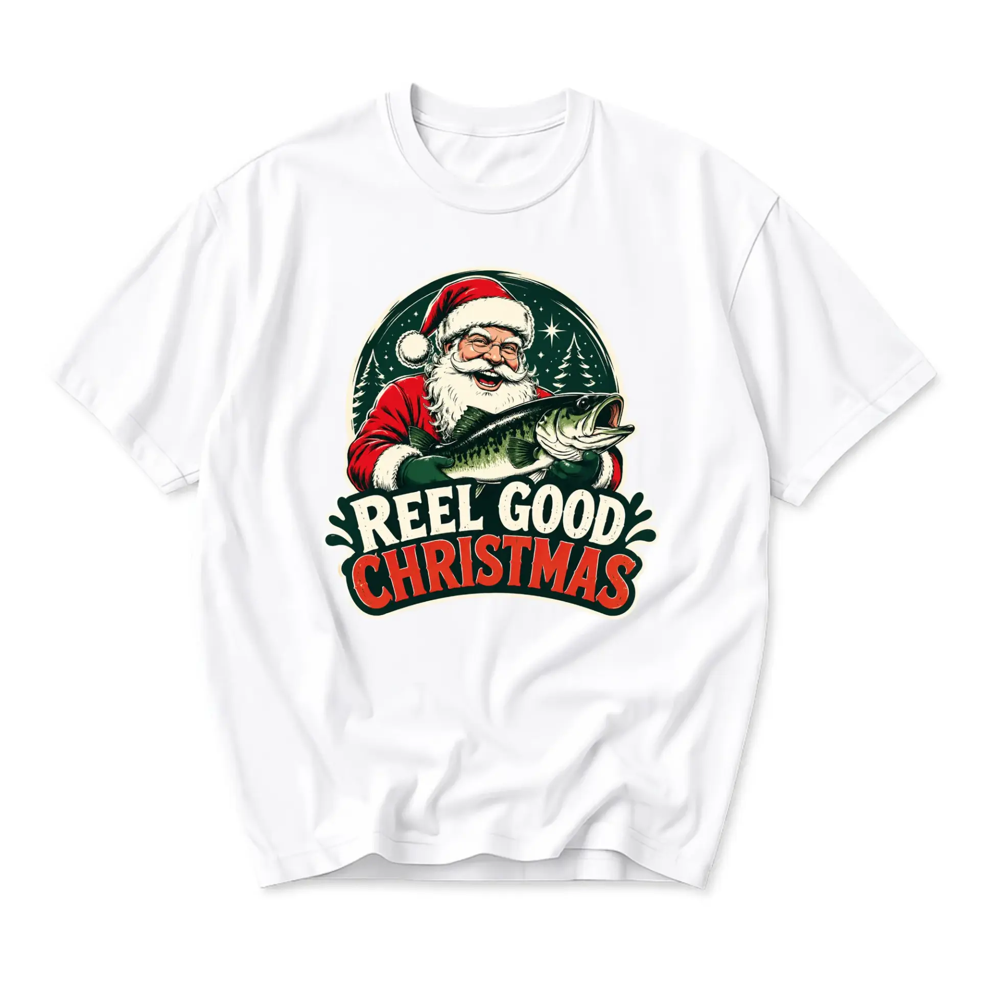 Funny Shirt Reel Good Christmas Santa Fishing Graphic Tee Unisex Holiday
