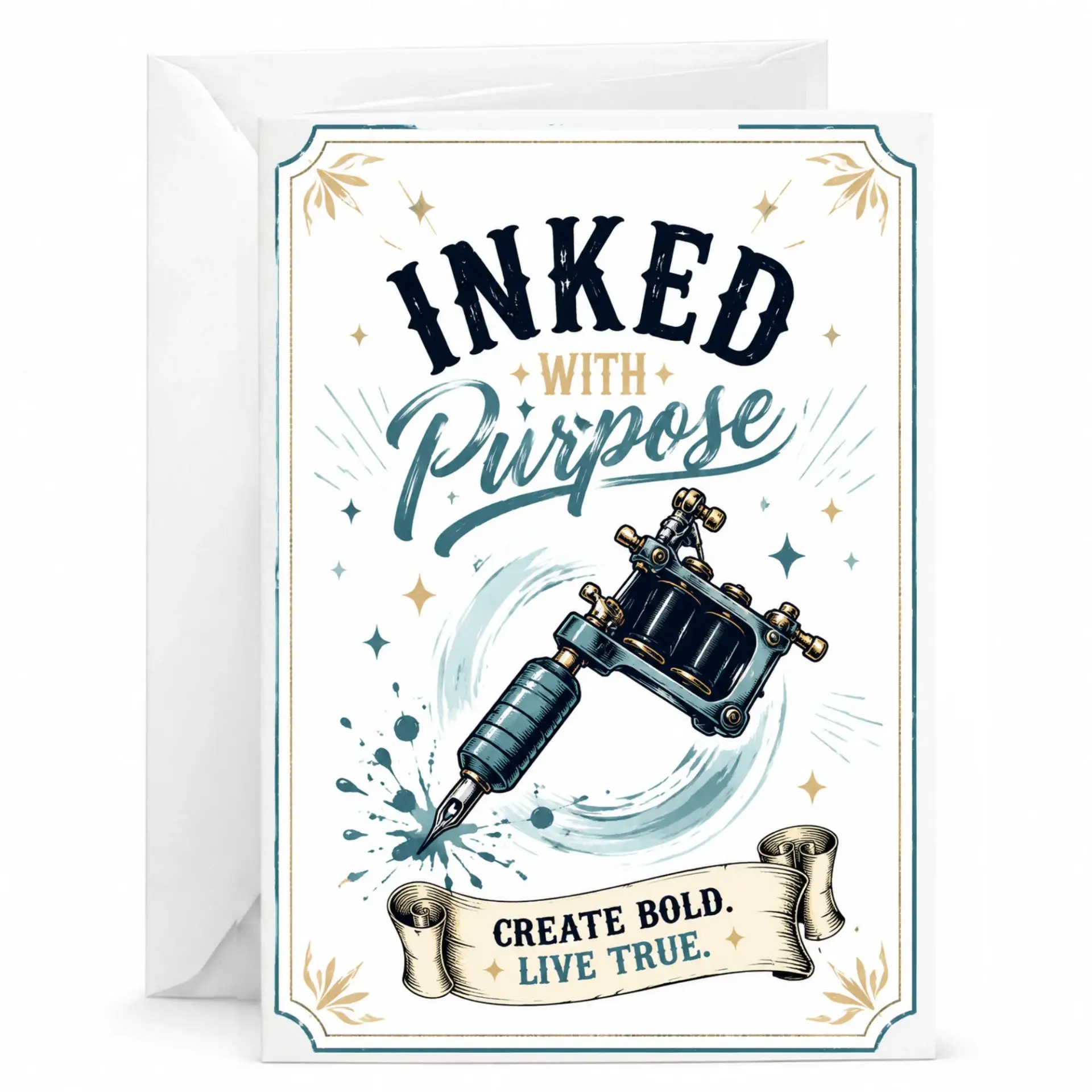 Greeting Card Inked with Purpose Tattoo Machine Illustration Professional Matte Finish Stationery for Art Lovers