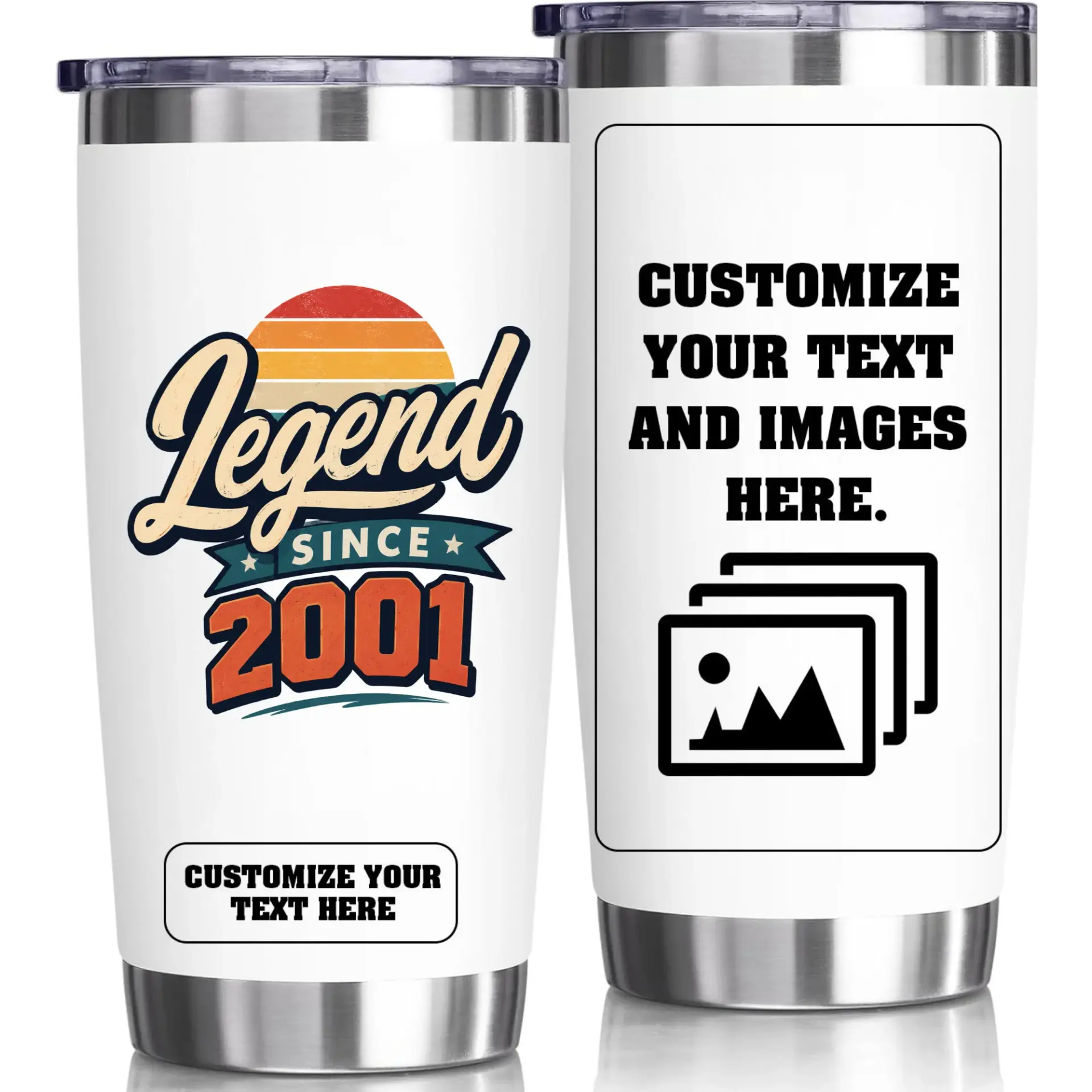 Stainless Steel Tumbler 20oz Legend Since 2001 Vintage Sunset Design Insulated Travel Mug with Custom Text Options