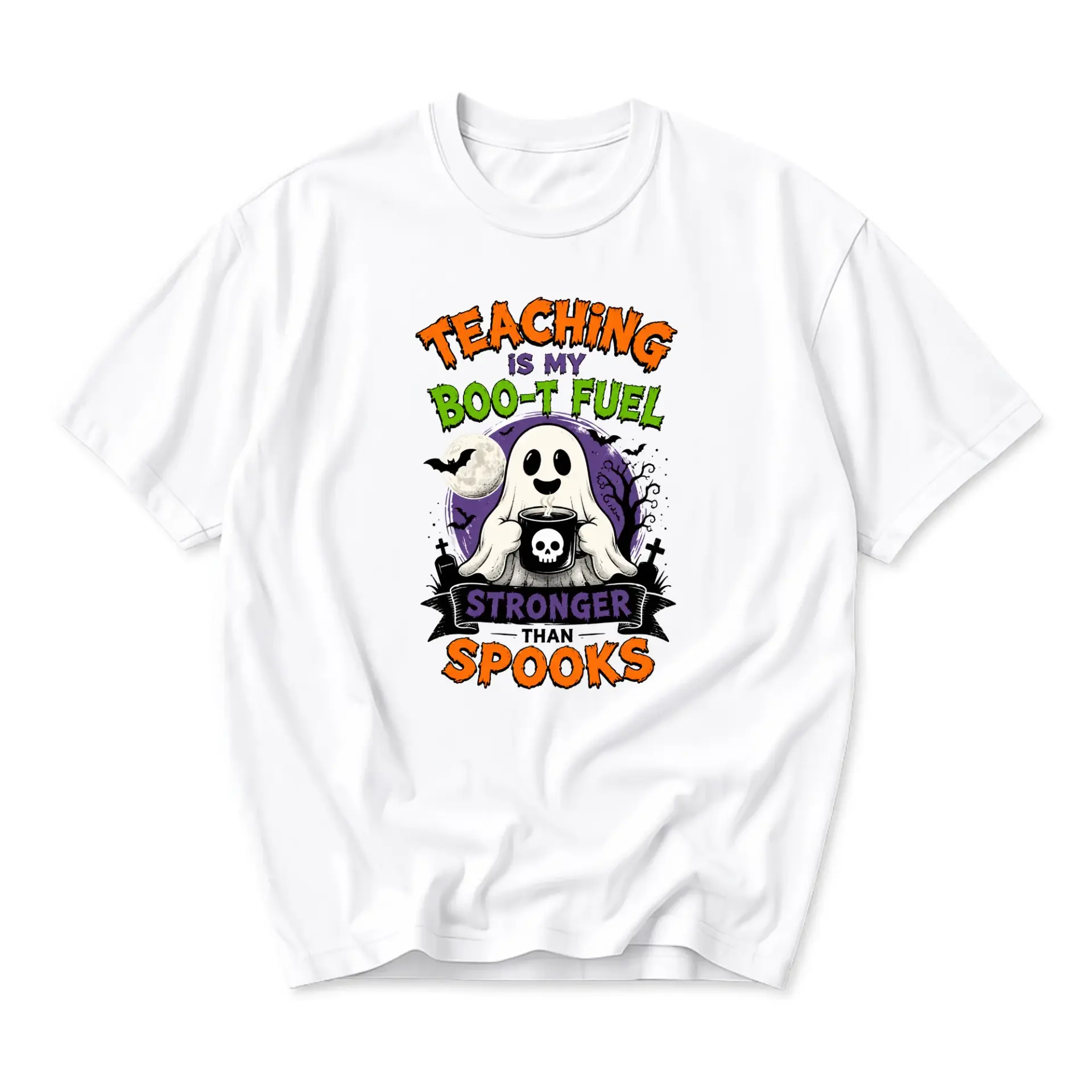 Funny Shirt Teaching Is My Boo-T Fuel Graphic Tee for Educators Soft Cotton Crew Neck Unisex Casual Top White
