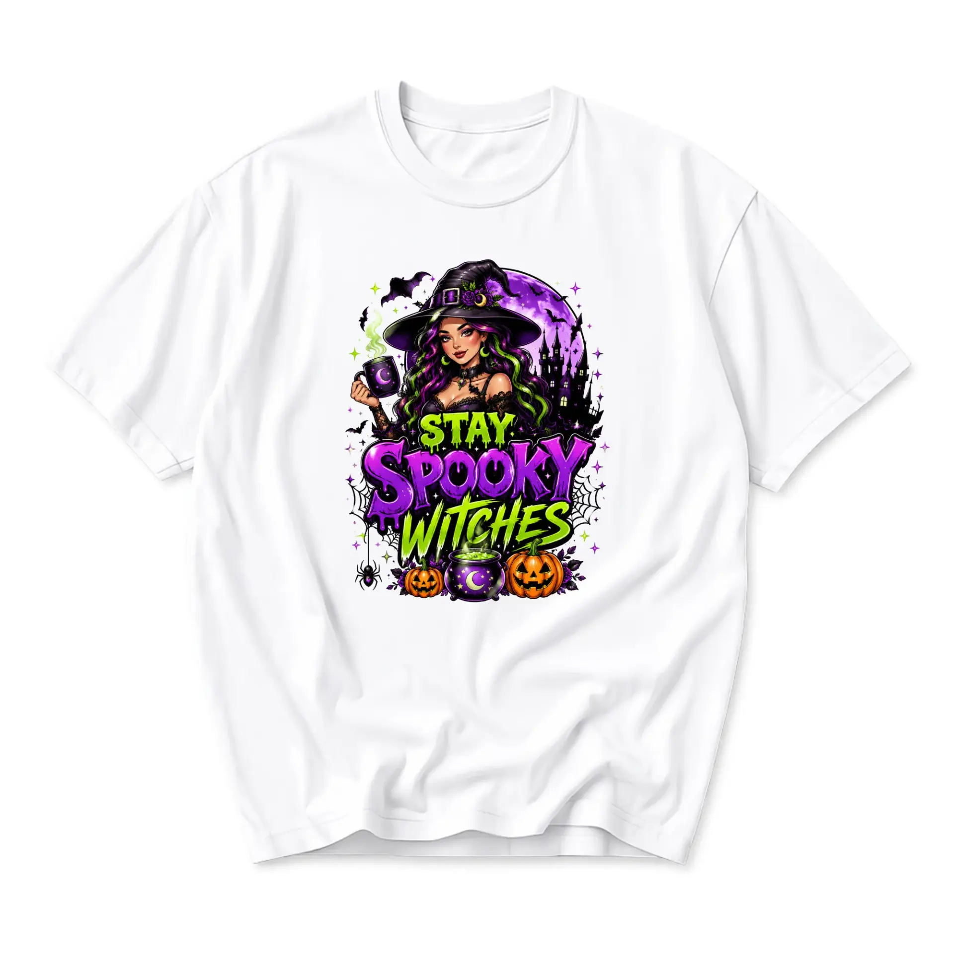 Funny Shirt Stay Spooky Witches Graphic Tee Halloween Themed Unisex Crew Neck Short Sleeve Cotton Casual Apparel