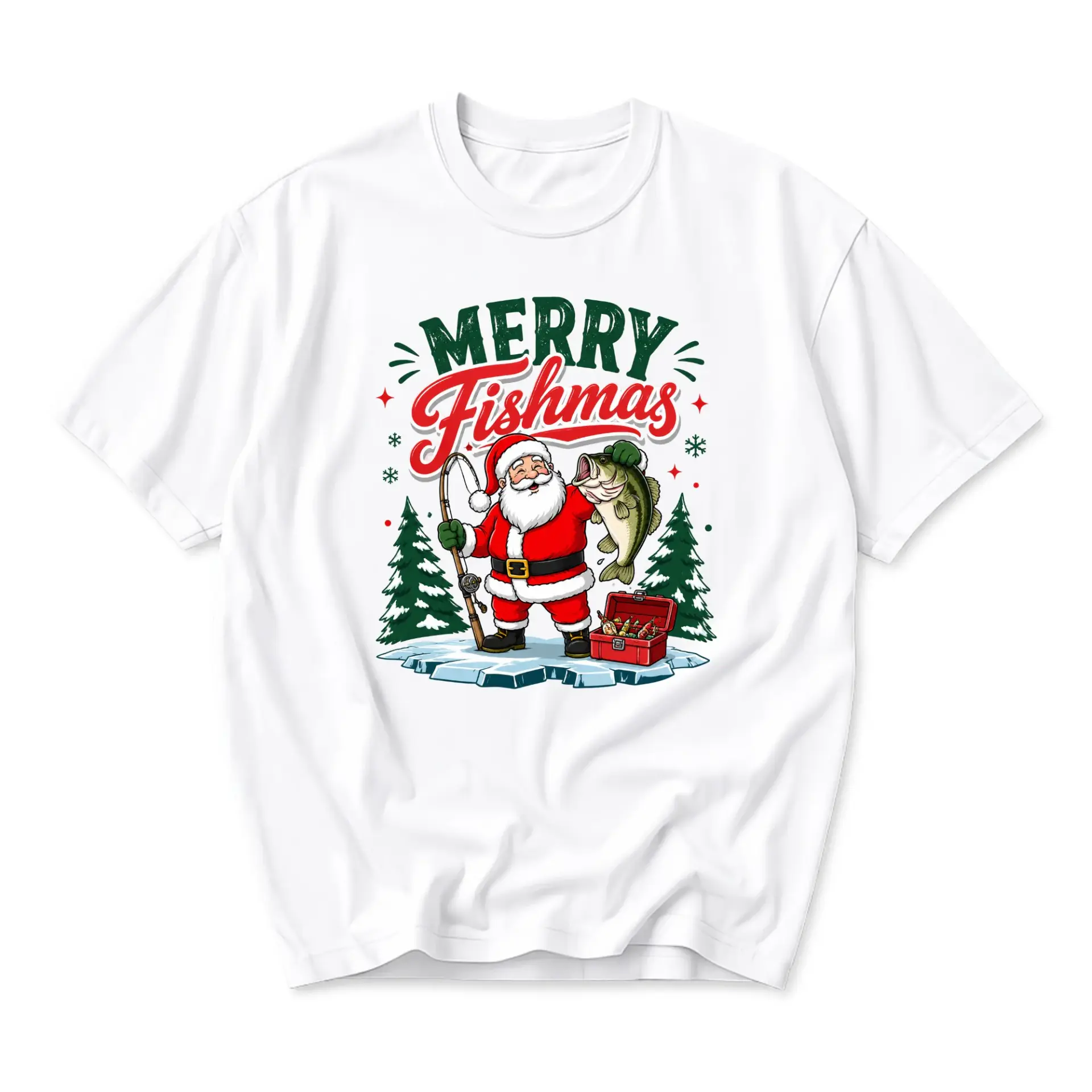 Funny Shirt Merry Fishmas Santa Claus Graphic Tee Holiday Fishing Theme