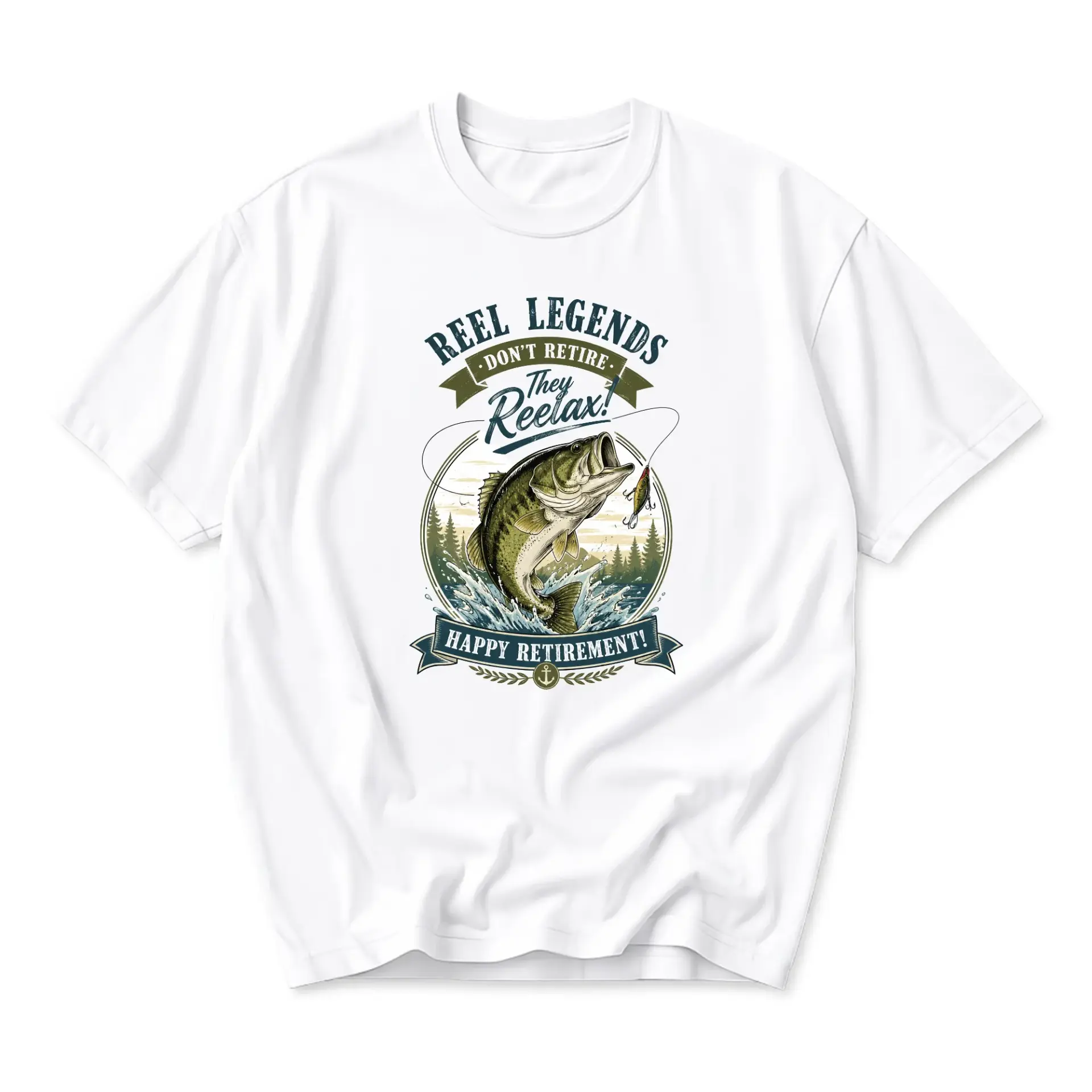 Funny Shirt Don't Retire They Reelax Graphic Tee Casual Fishing Theme Unisex Crew Neck Apparel