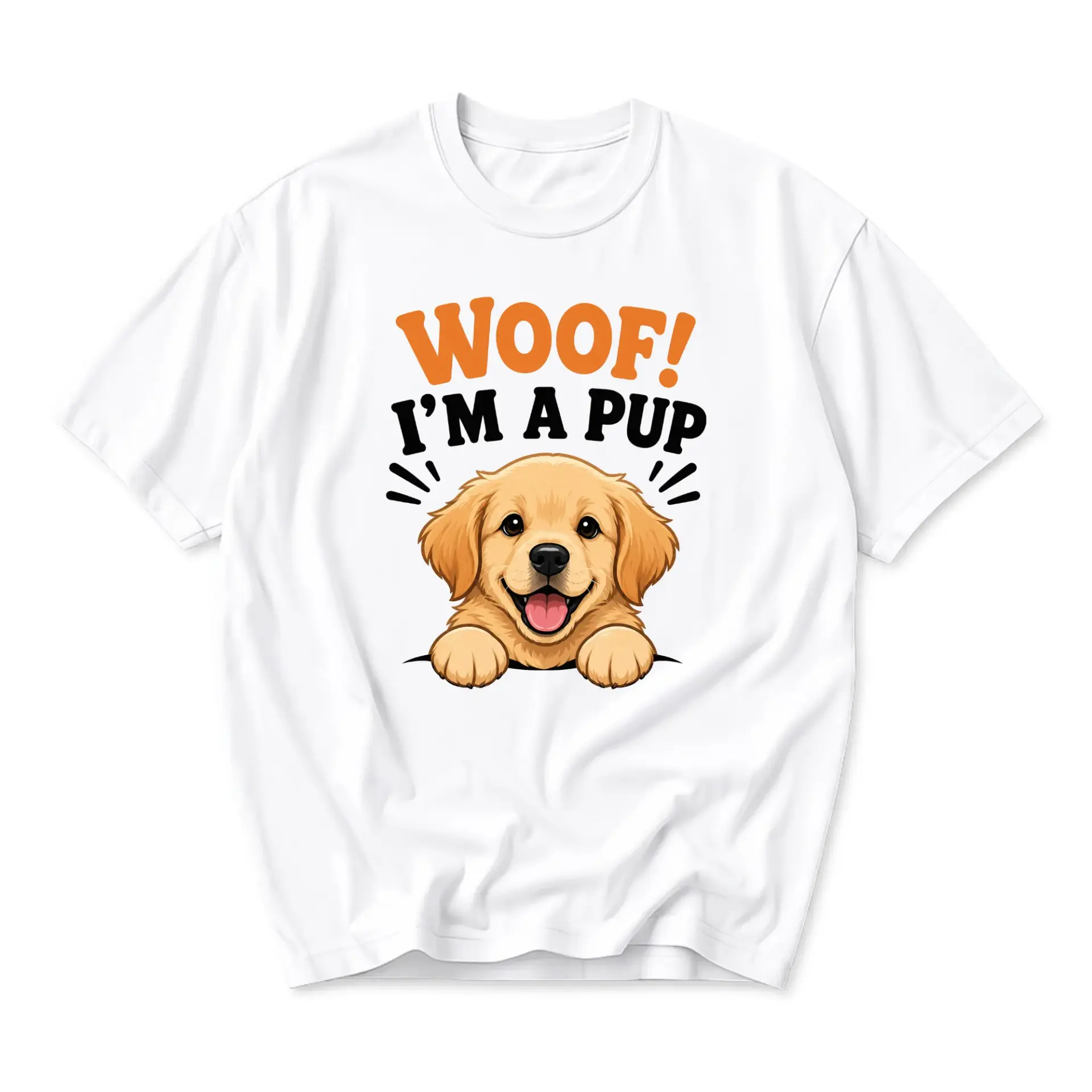 Funny Shirt Woof I Am a Pup Golden Retriever Graphic Tee Unisex Casual Crew Neck Short Sleeve Cotton Blend Apparel