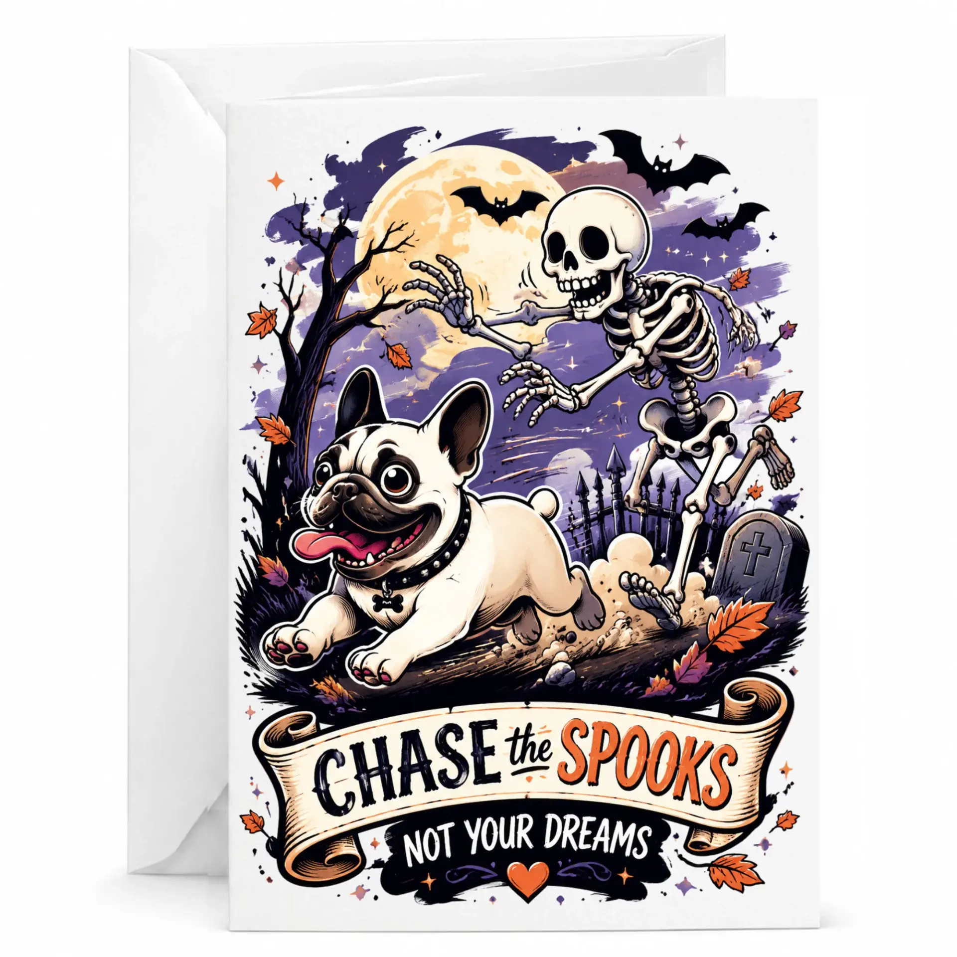 Funny Skeleton Greeting Card Spooky Halloween Encouragement for Friends Cute Dog Art Note