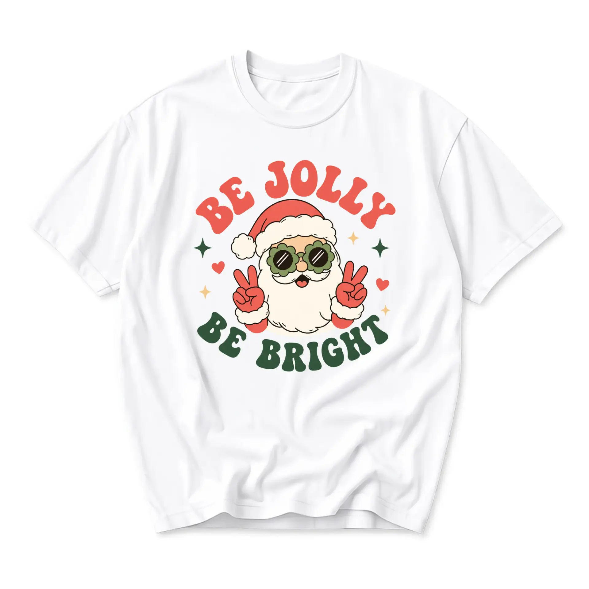 Graphic Tee Be Jolly Be Bright Santa Shirt Retro Holiday Crew Neck Unisex